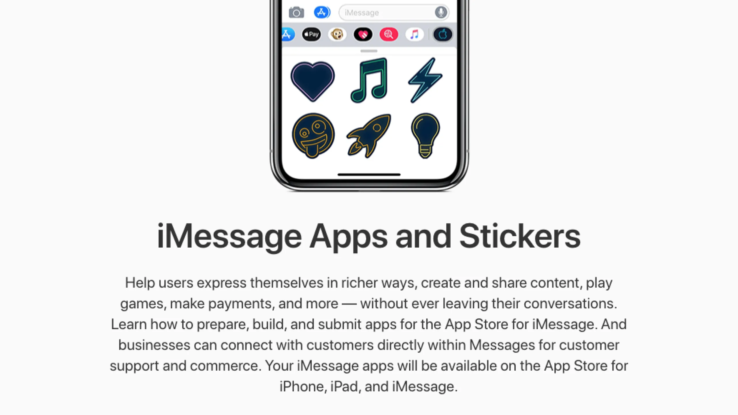 Screenshot of an Apple iMessage ad promoting apps and stickers, showing their role in expressive messaging.