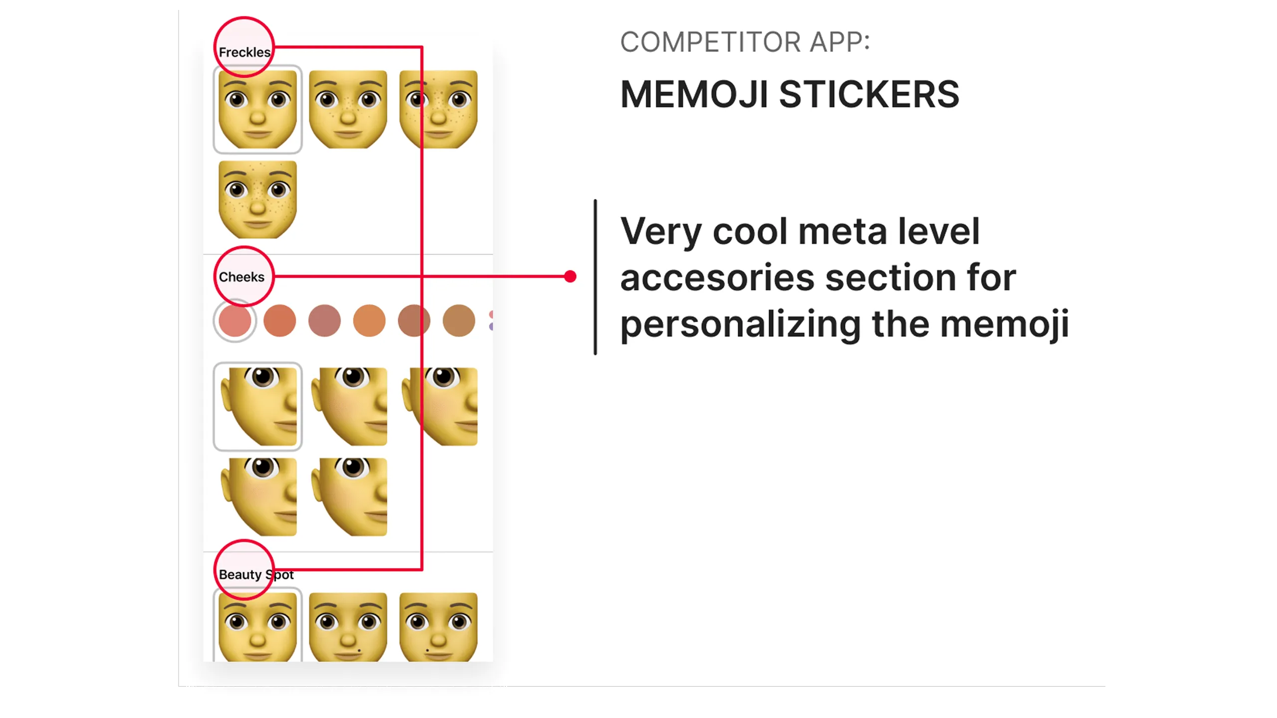 Screenshot of the Memoji Stickers app showing accessory options for memoji customization.