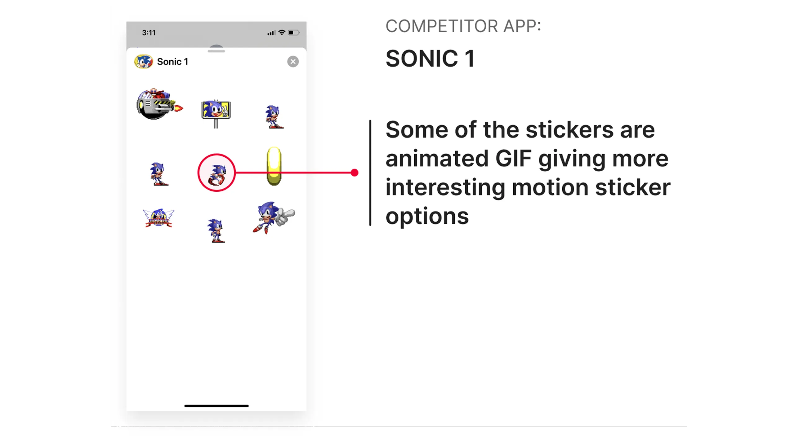 Screenshot of Sonic the Hedgehog Stickers app with animated GIF stickers.