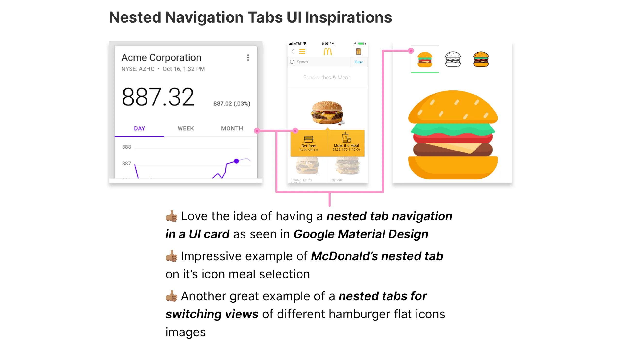 Screenshot of nested tab navigation UI examples.