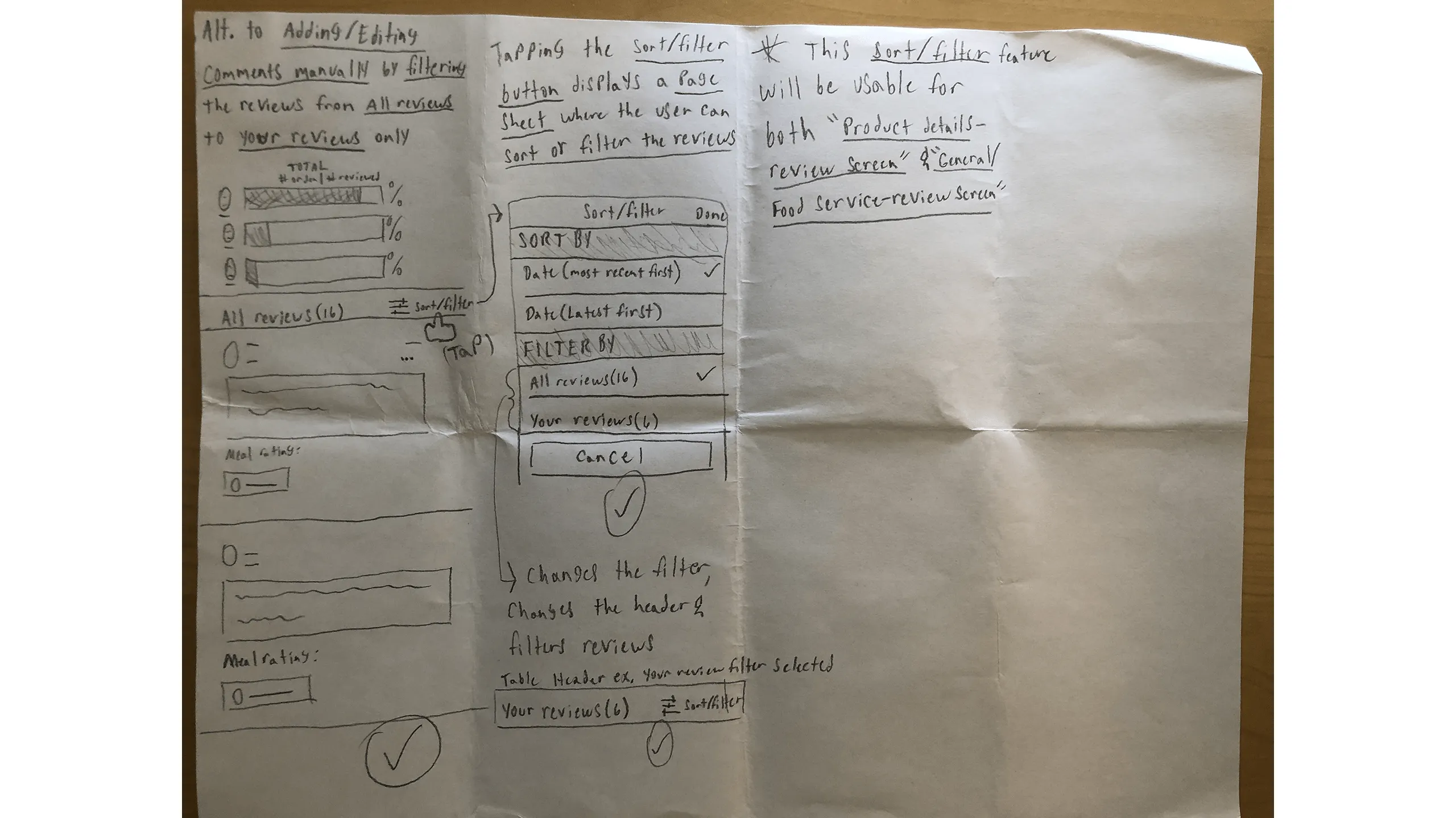 Screenshot of filtered review flow sketches for viewing/editing user comments.