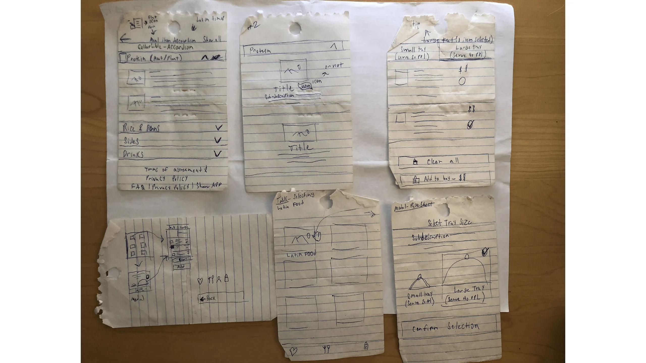 Screenshot of Latin Times and Catering menu flow sketches.