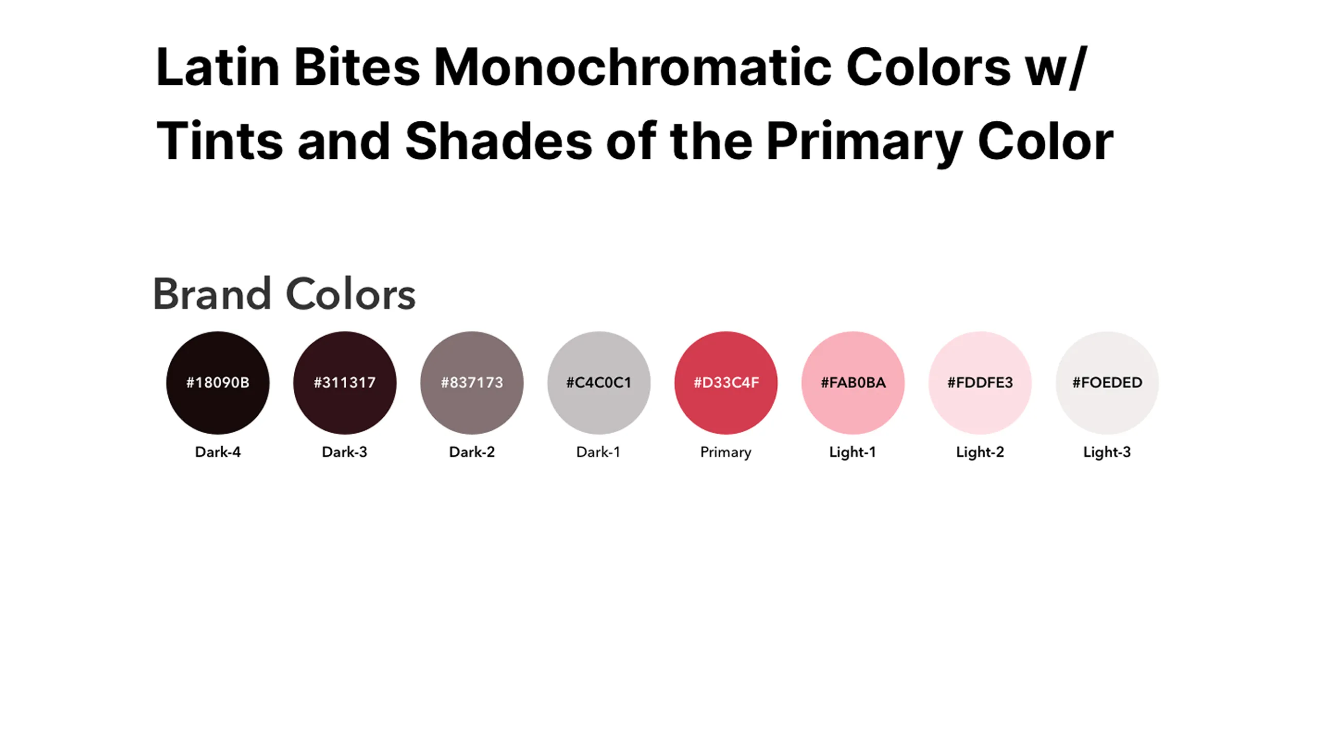 Screenshot of Latin Bites monochromatic color palette showing tints and shades.