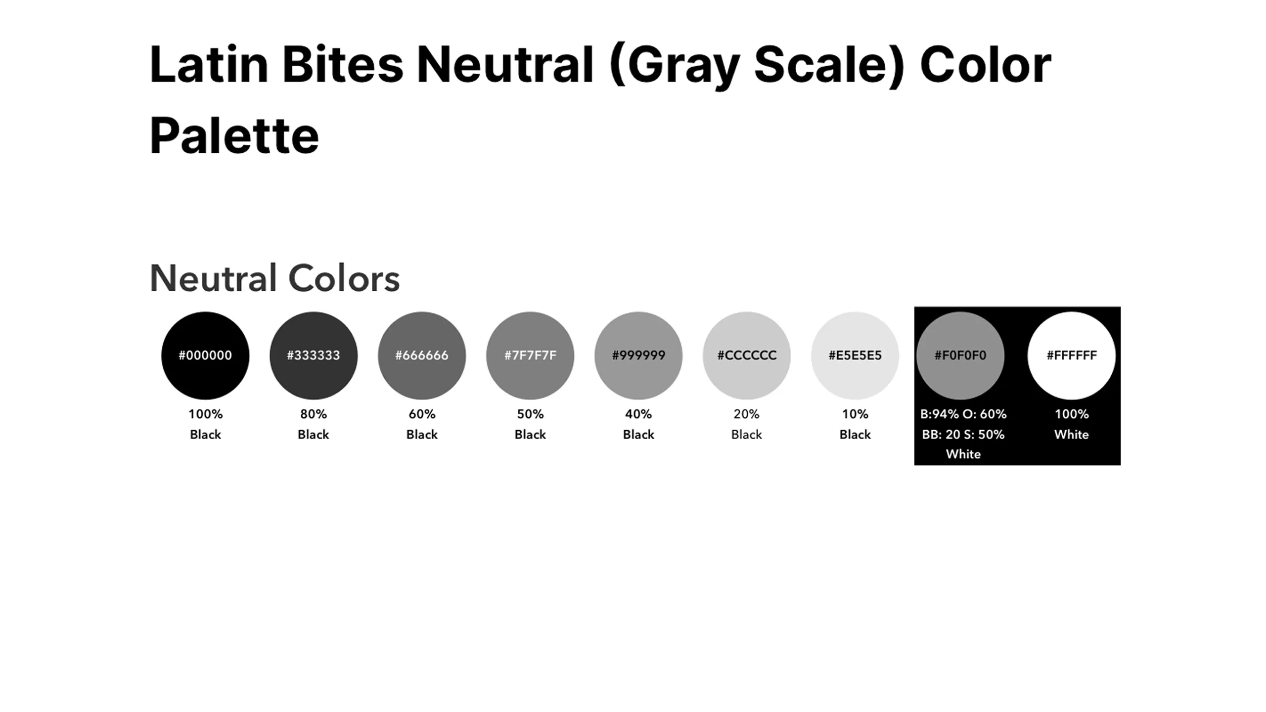Screenshot of Latin Bites grayscale monochromatic color palette showing tints and shades.