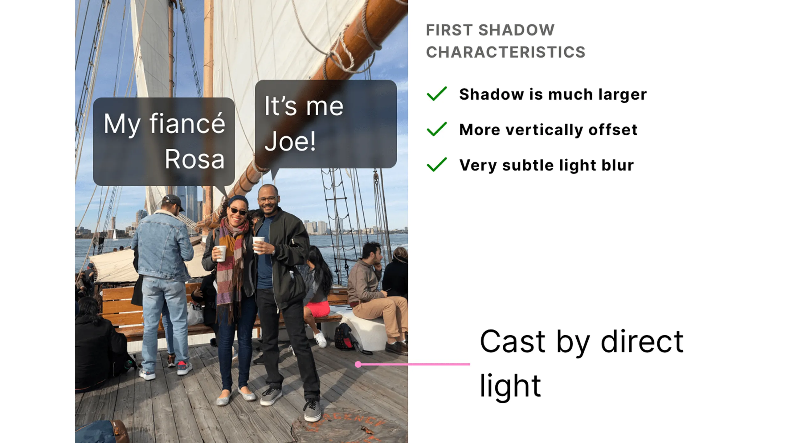 Real-life photo of you and your fiancée illustrating soft blur shadows from direct light.