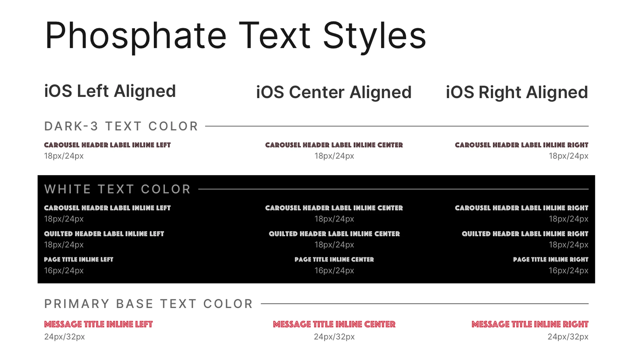 Screenshot of Phosphate text styles used across the Latin Bites app.