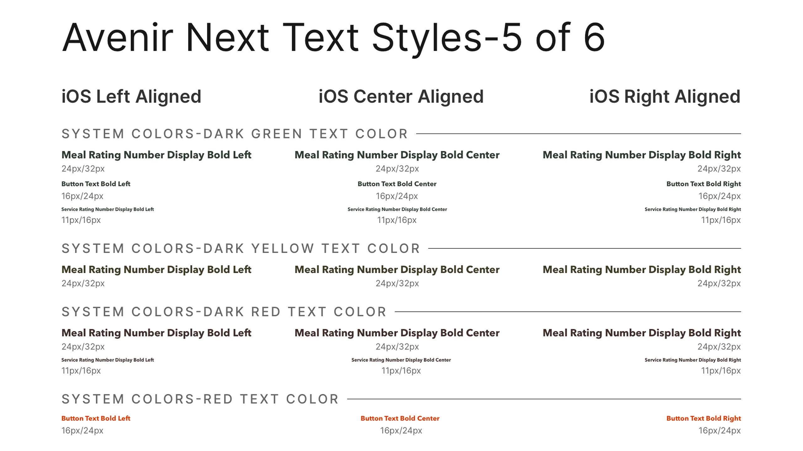 Screenshot of Avenir Next text styles used in Latin Bites app (part 5 of 6).
