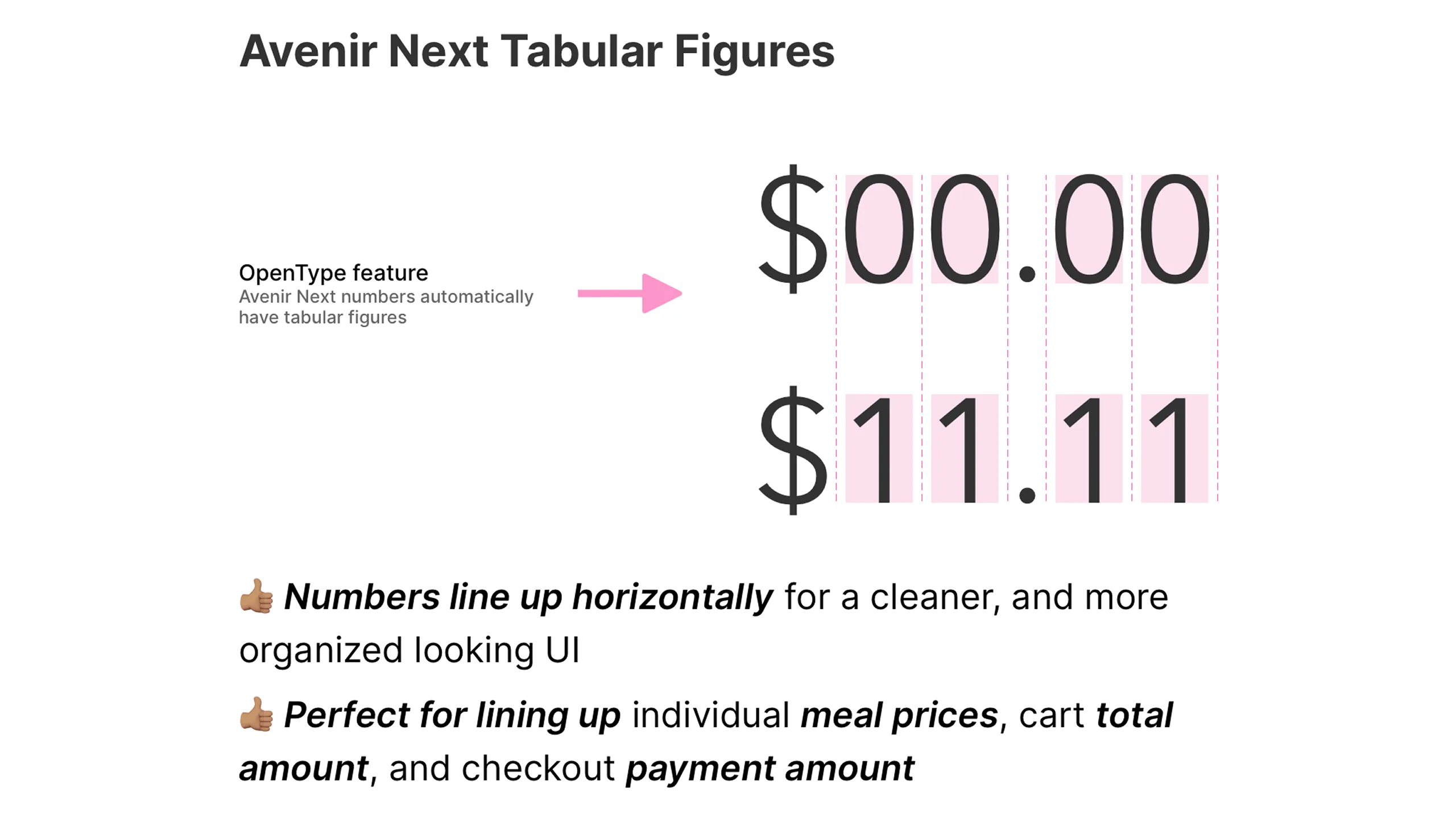 Screenshot of Avenir Next tabular figures with numbers aligned horizontally.