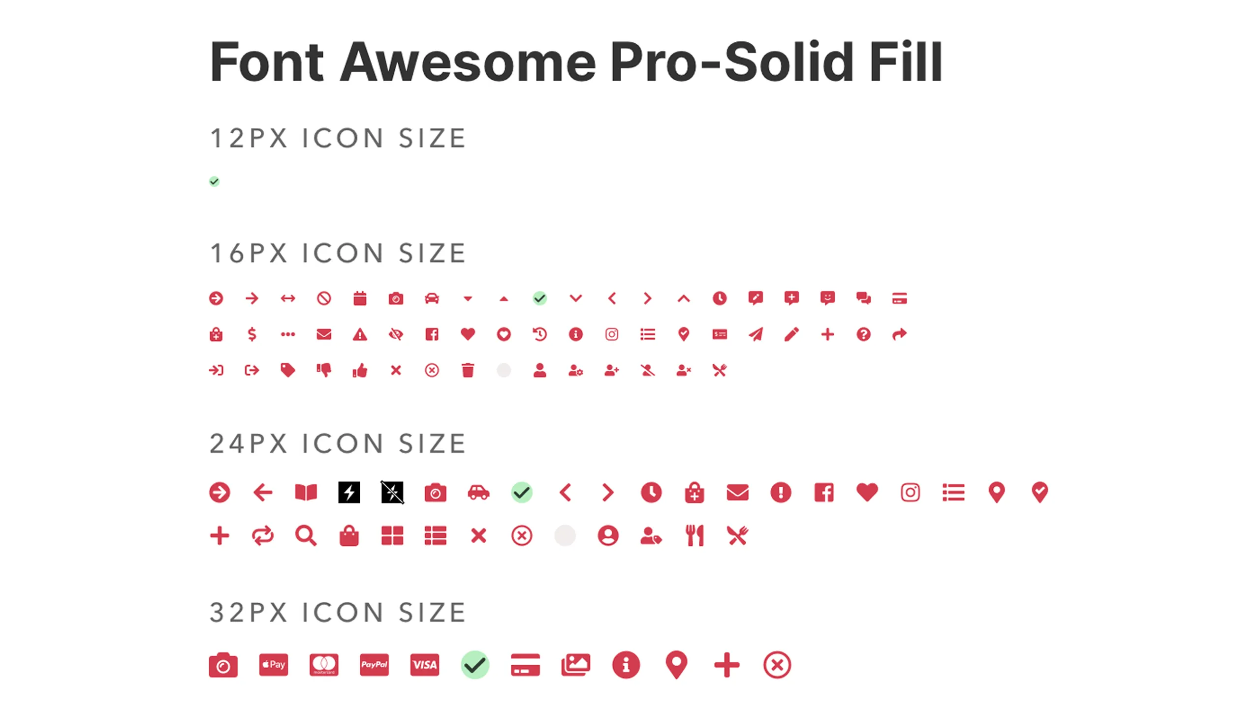 Screenshot of Font Awesome Pro solid fill icons displayed in various standard sizes.