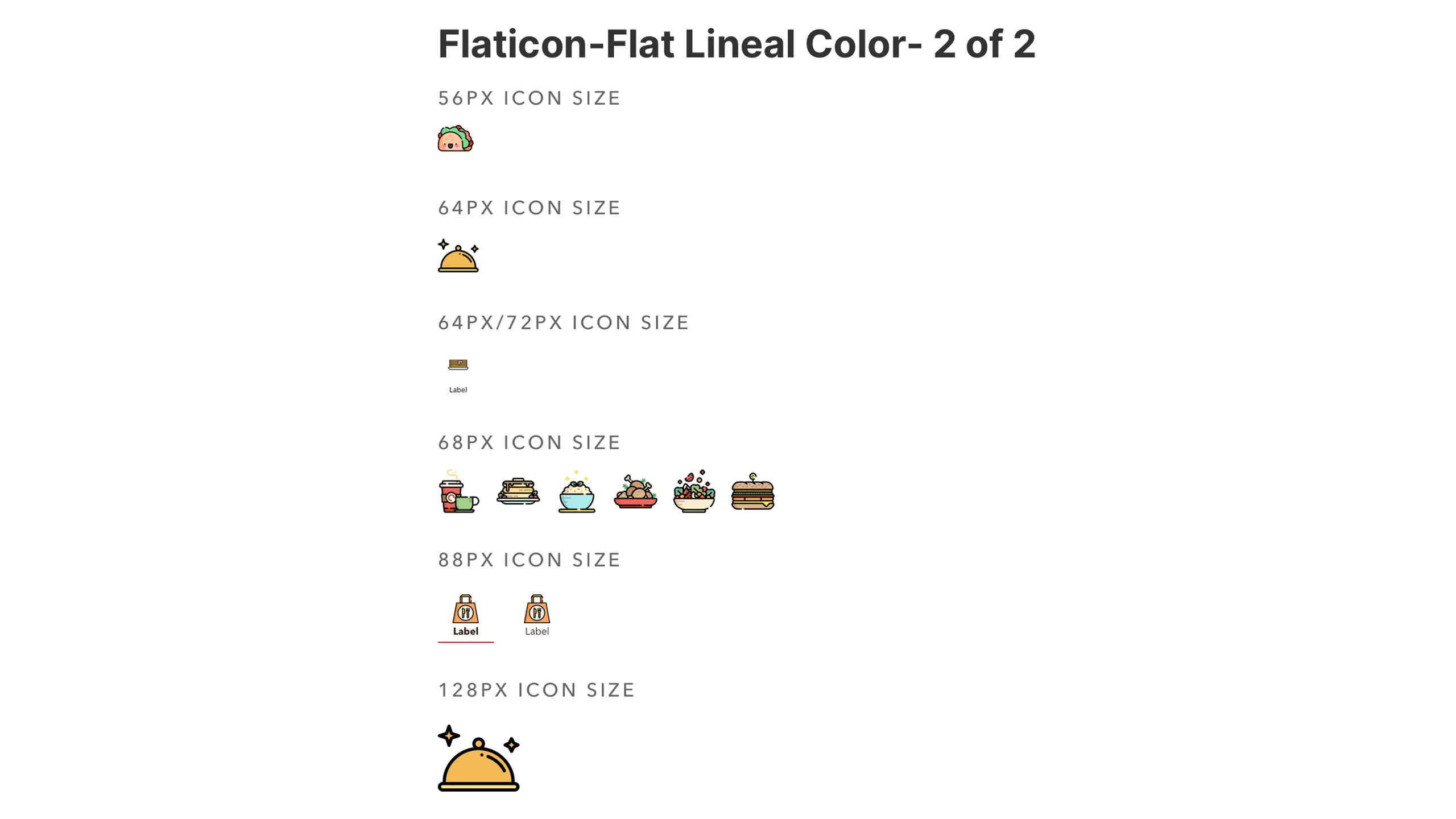 Screenshot of Flaticons Lineal Color style icons (part 2 of 2) in various standard sizes.