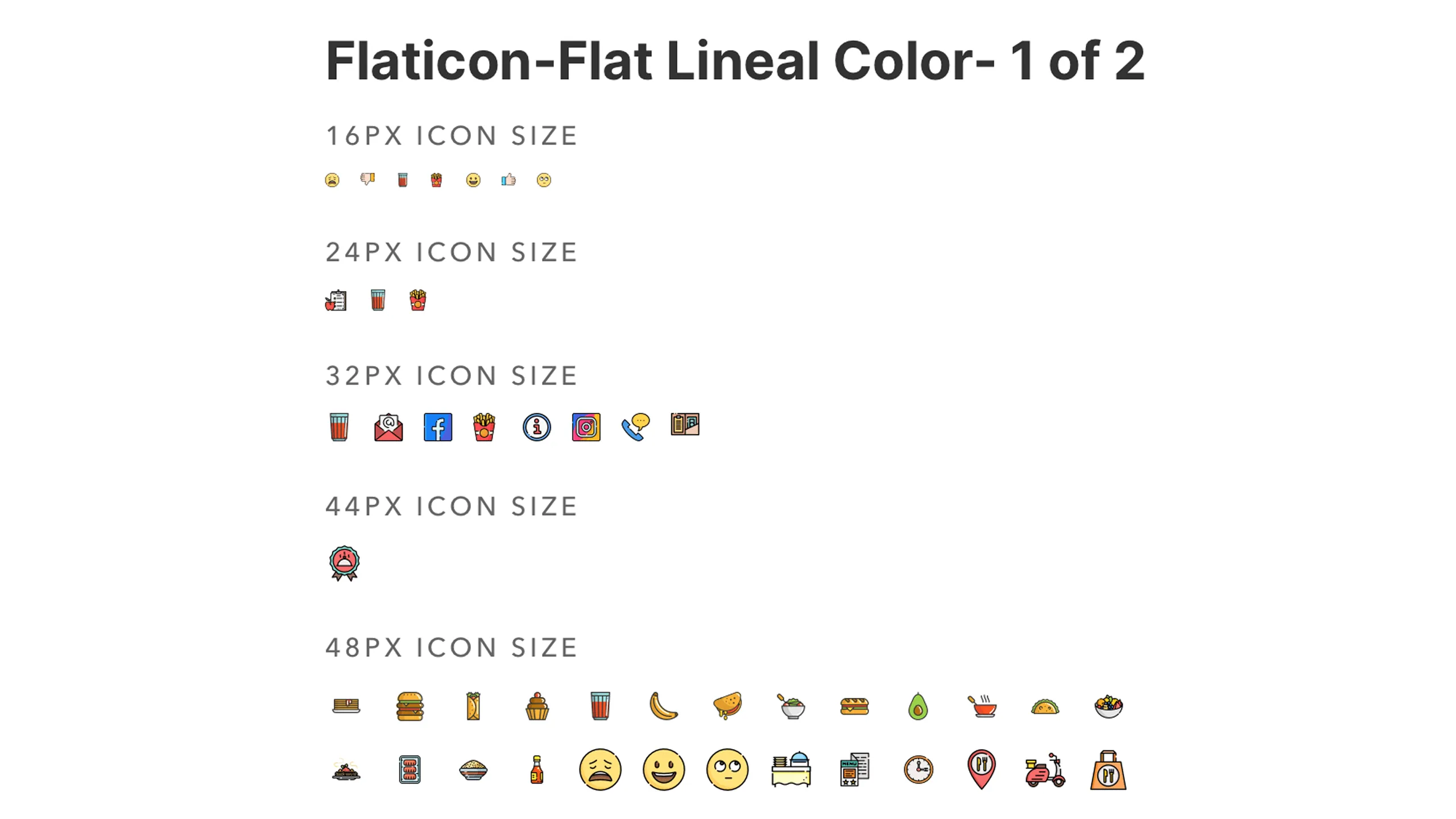 Screenshot of Flaticons Lineal Color style icons (part 1 of 2) in various standard sizes.