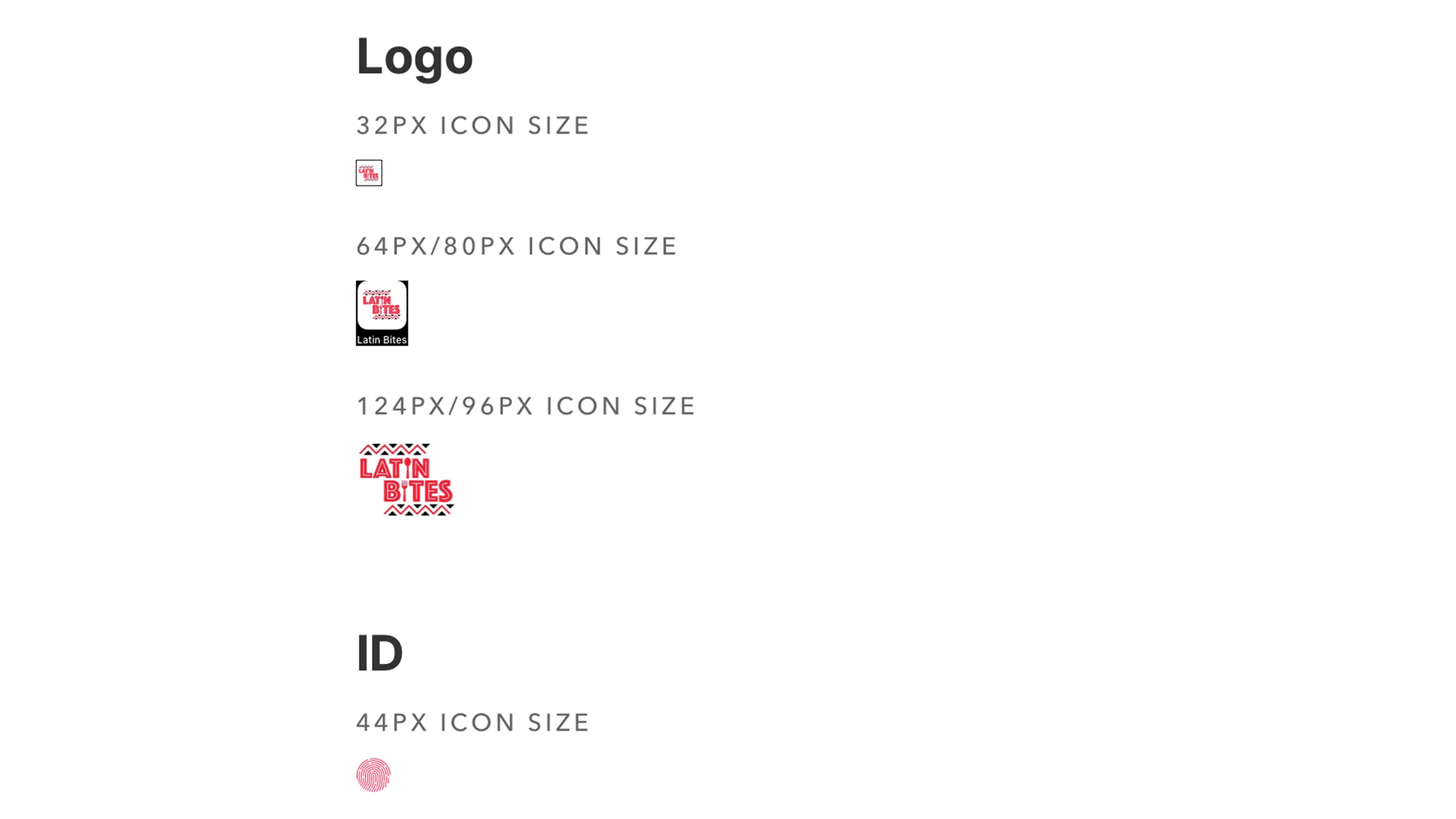 Screenshot of Latin Bites logo in various styles and sizes, alongside an Apple Pay thumbprint image.