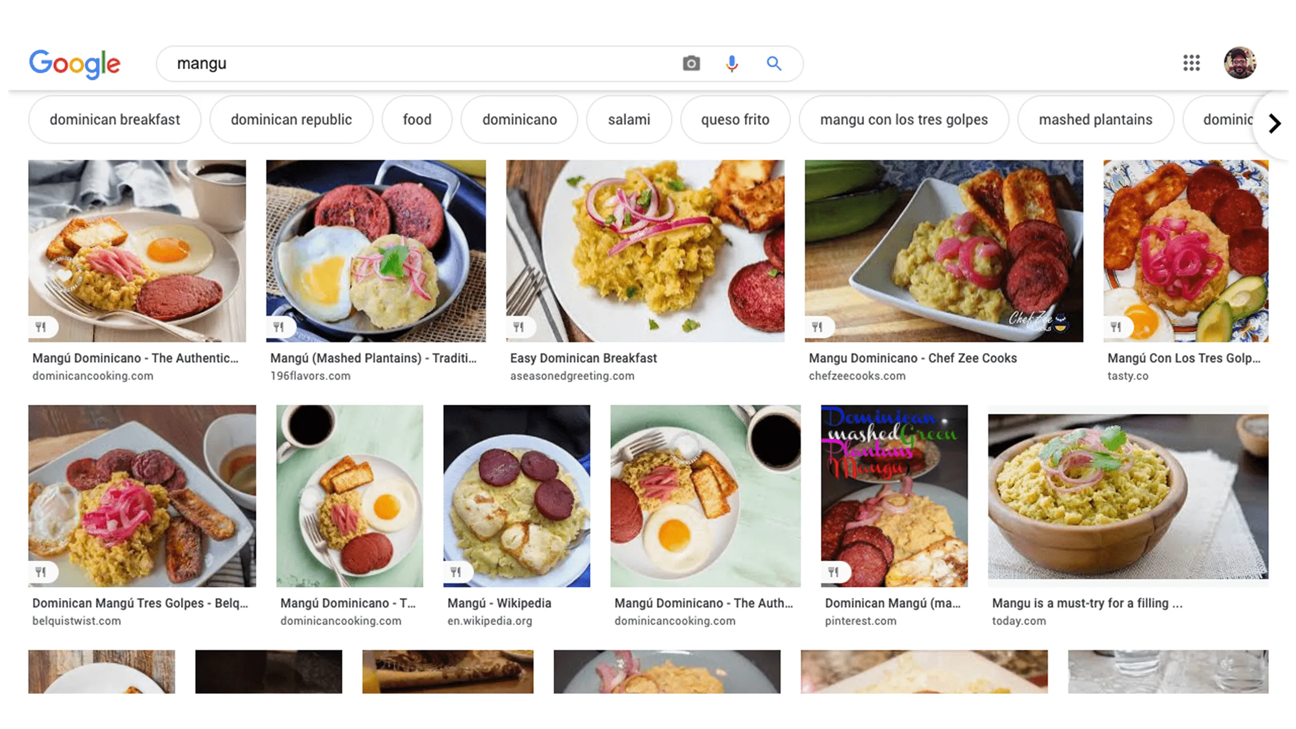 Screenshot of Google image results for mashed plantains from various sources.
