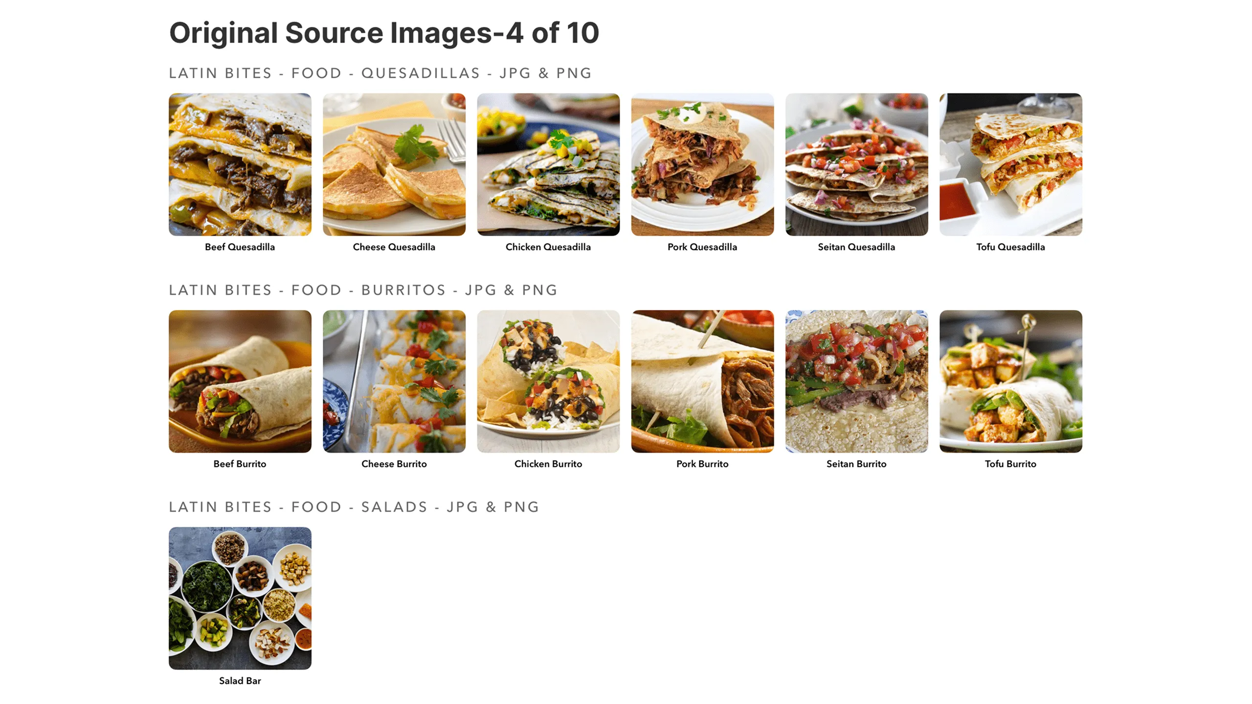 Screenshot of Latin Bites food item visuals including traditional and vegan meals (Part 4 of 10).