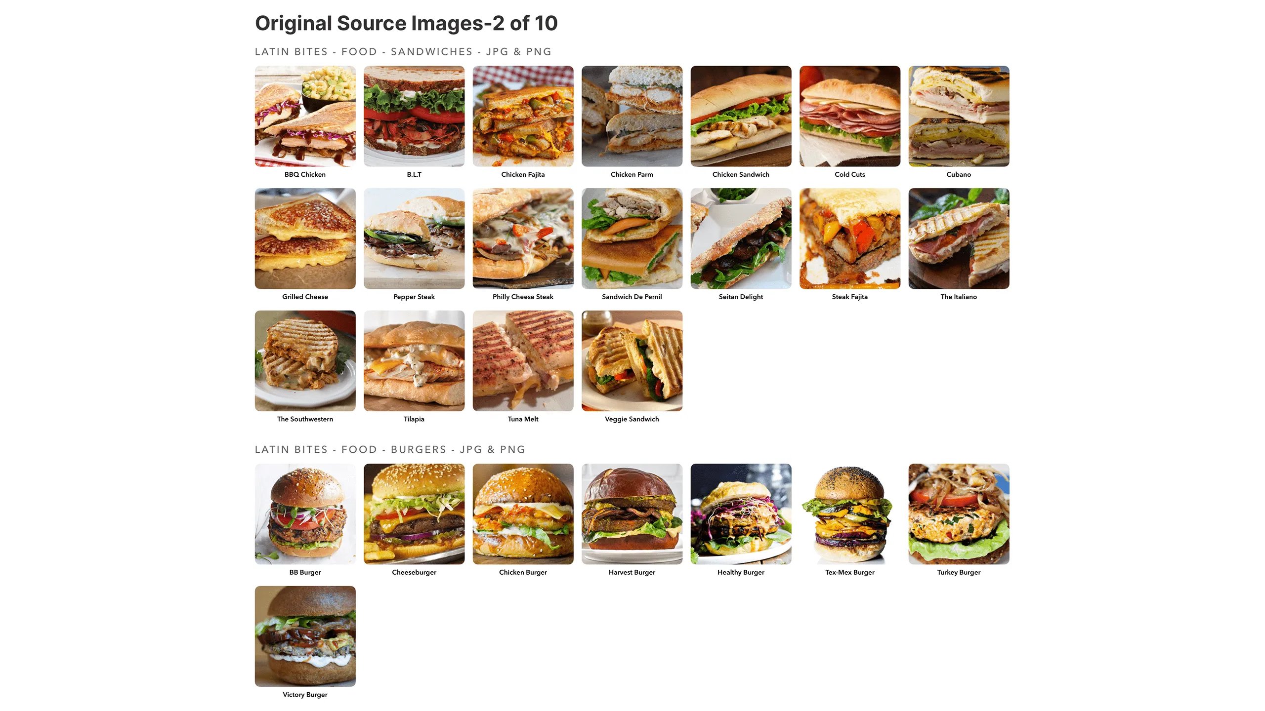 Screenshot of Latin Bites meal food images, existing and vegan meals (Part 2 of 10).