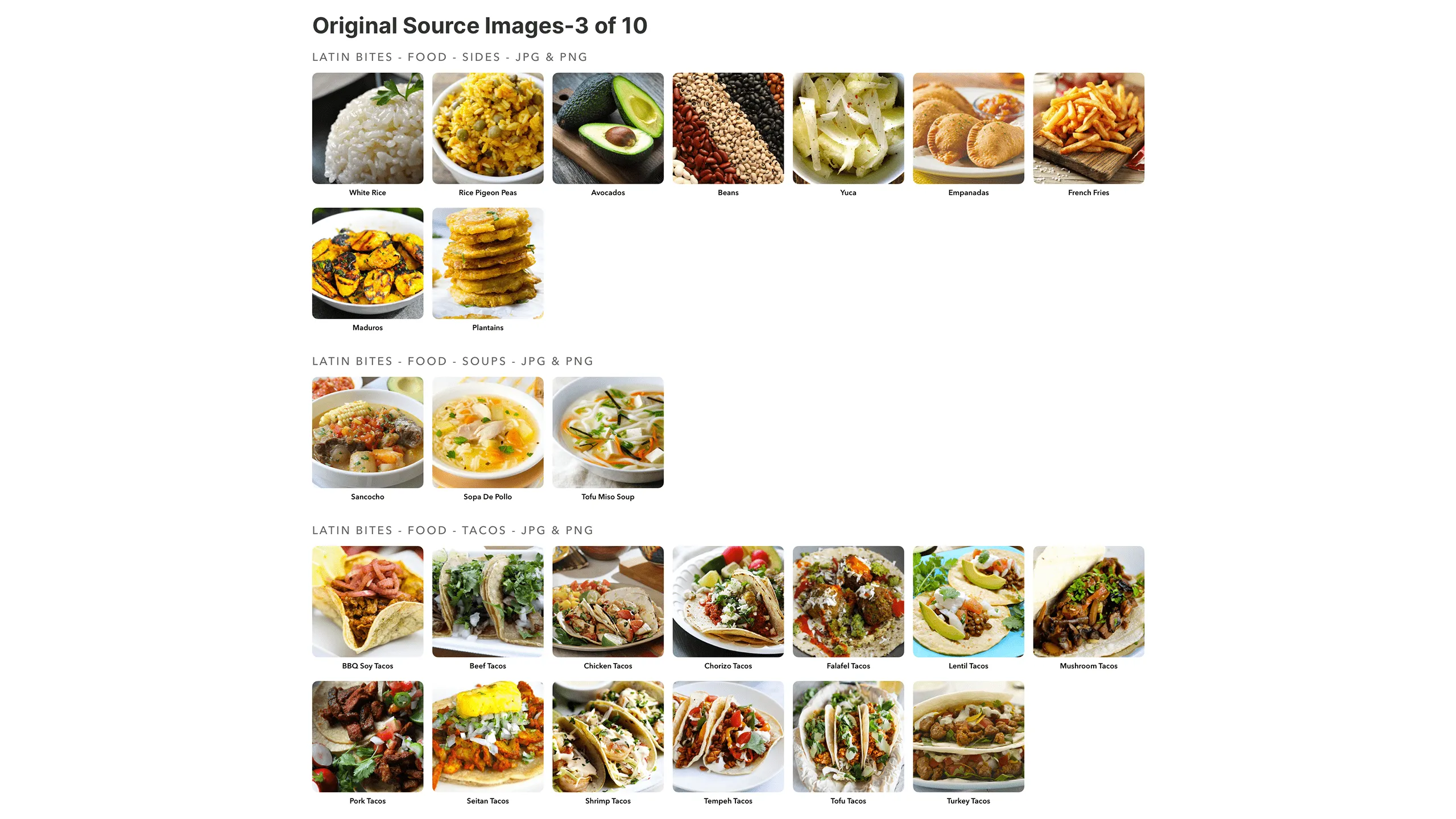 Screenshot of Latin Bites food menu images including vegan dishes (Part 3 of 10).