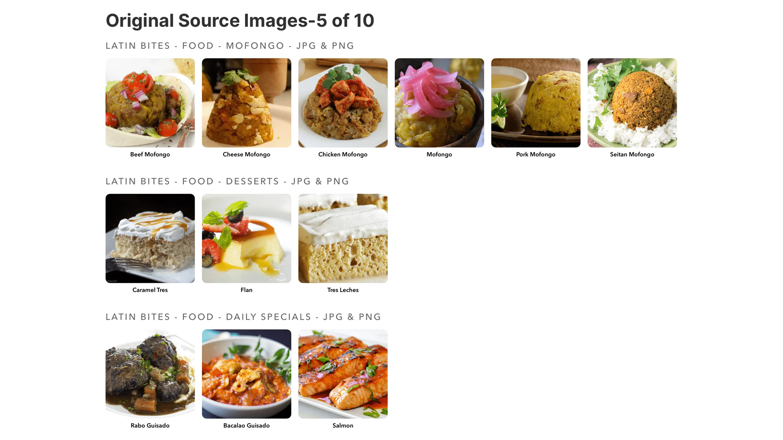 Screenshot of Latin Bites menu food photos featuring various meal types (Part 5 of 10).