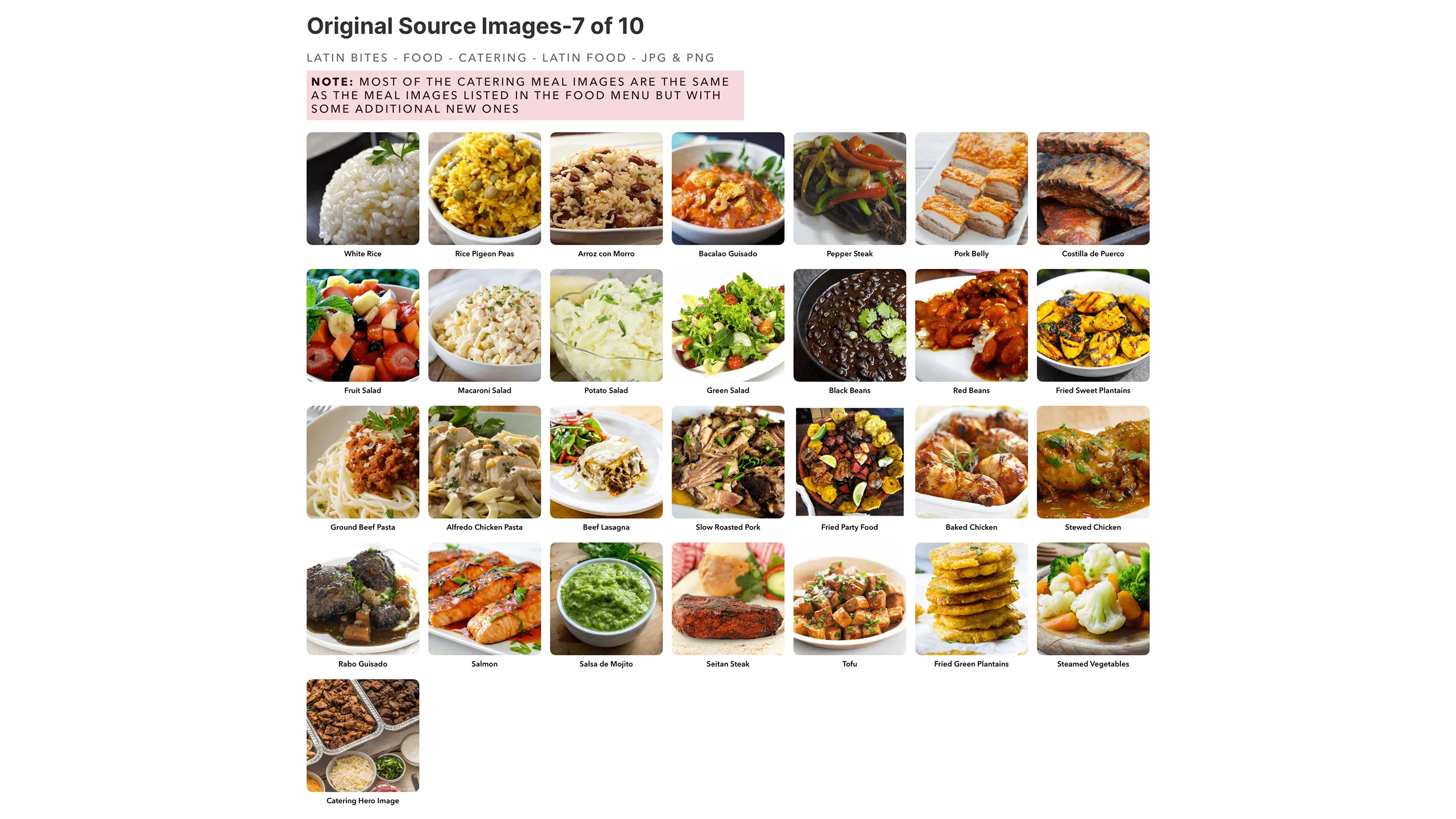 Screenshot of catering meal images for Latin Bites menu, including vegan options (Part 7 of 10).