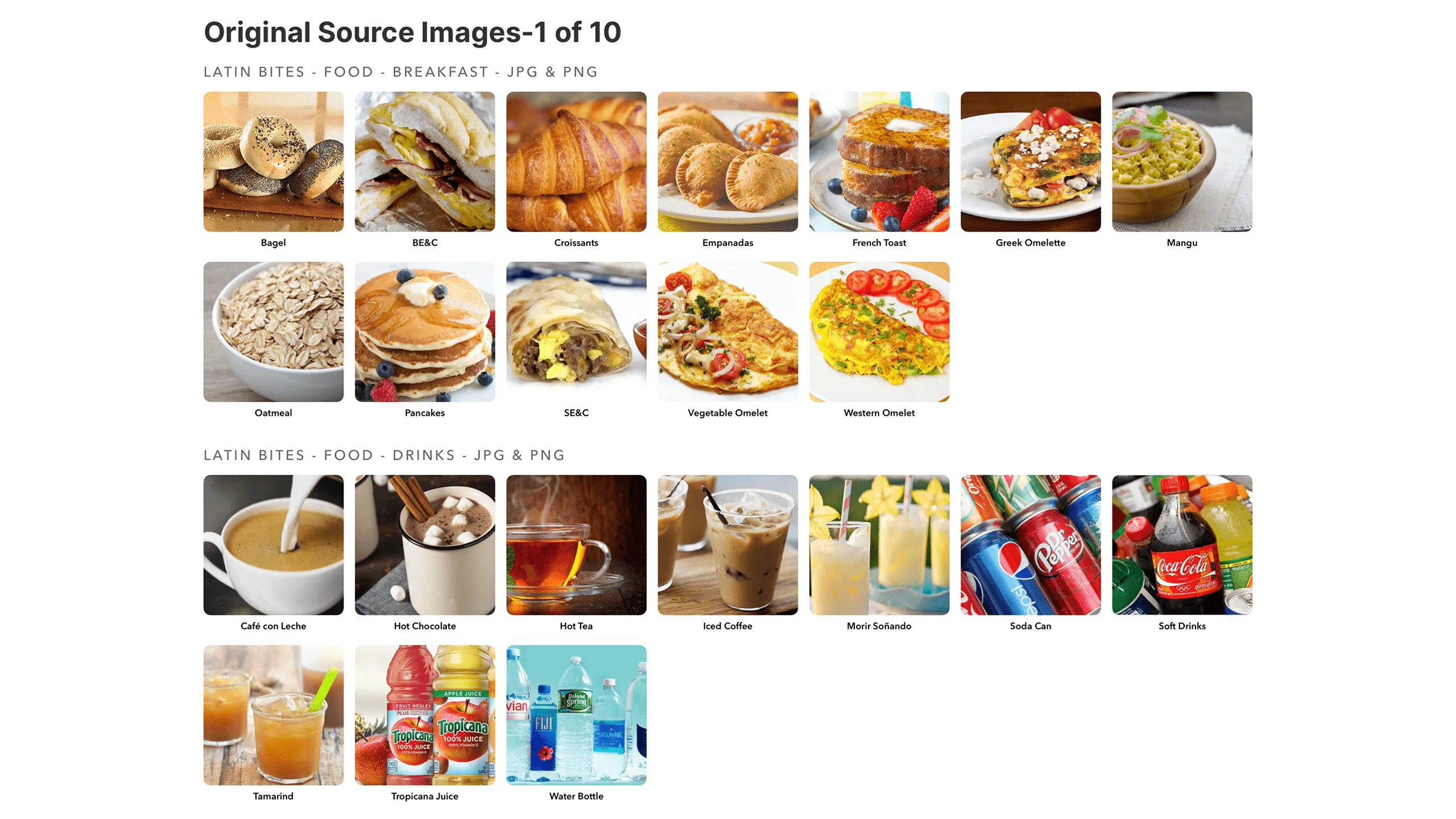Screenshot of Latin Bites meal food images, including existing menu and new vegan options (Part 1 of 10).