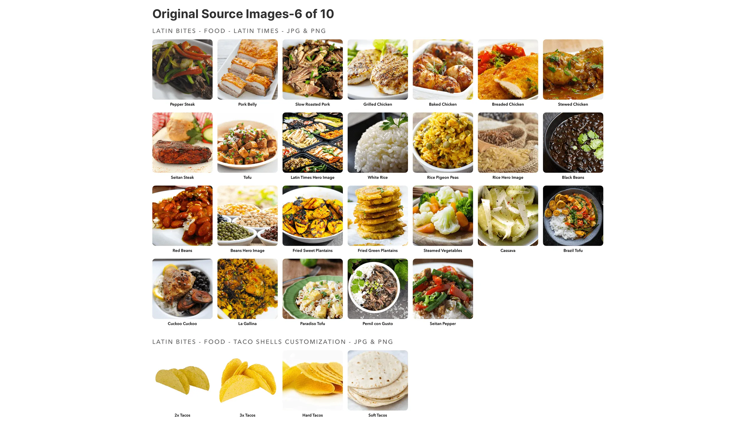 Screenshot of Latin Bites food image assets for menu items and vegan options (Part 6 of 10).