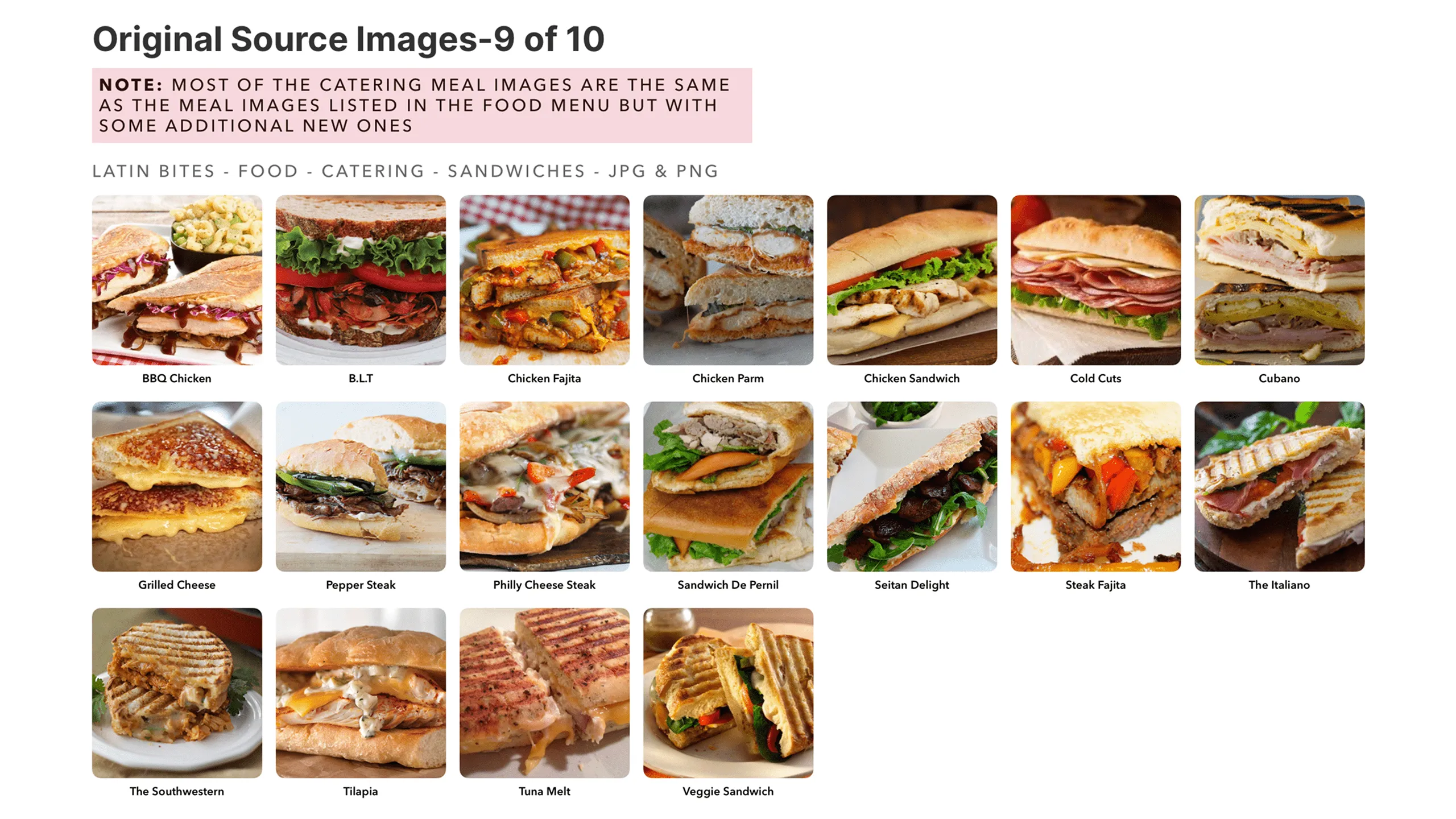Screenshot of Latin Bites catering meal images with vegan selections (Part 9 of 10).