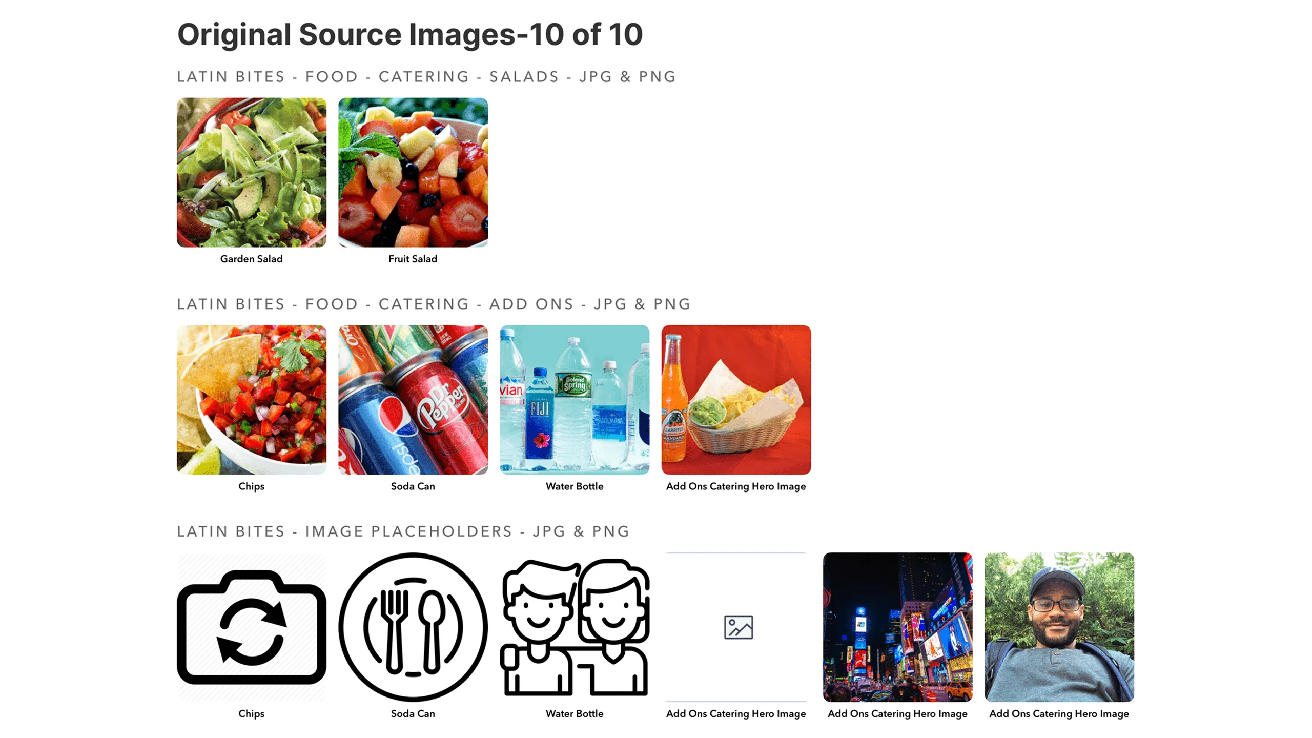 Screenshot of Latin Bites food image placeholders and final meal image assets (Part 10 of 10).