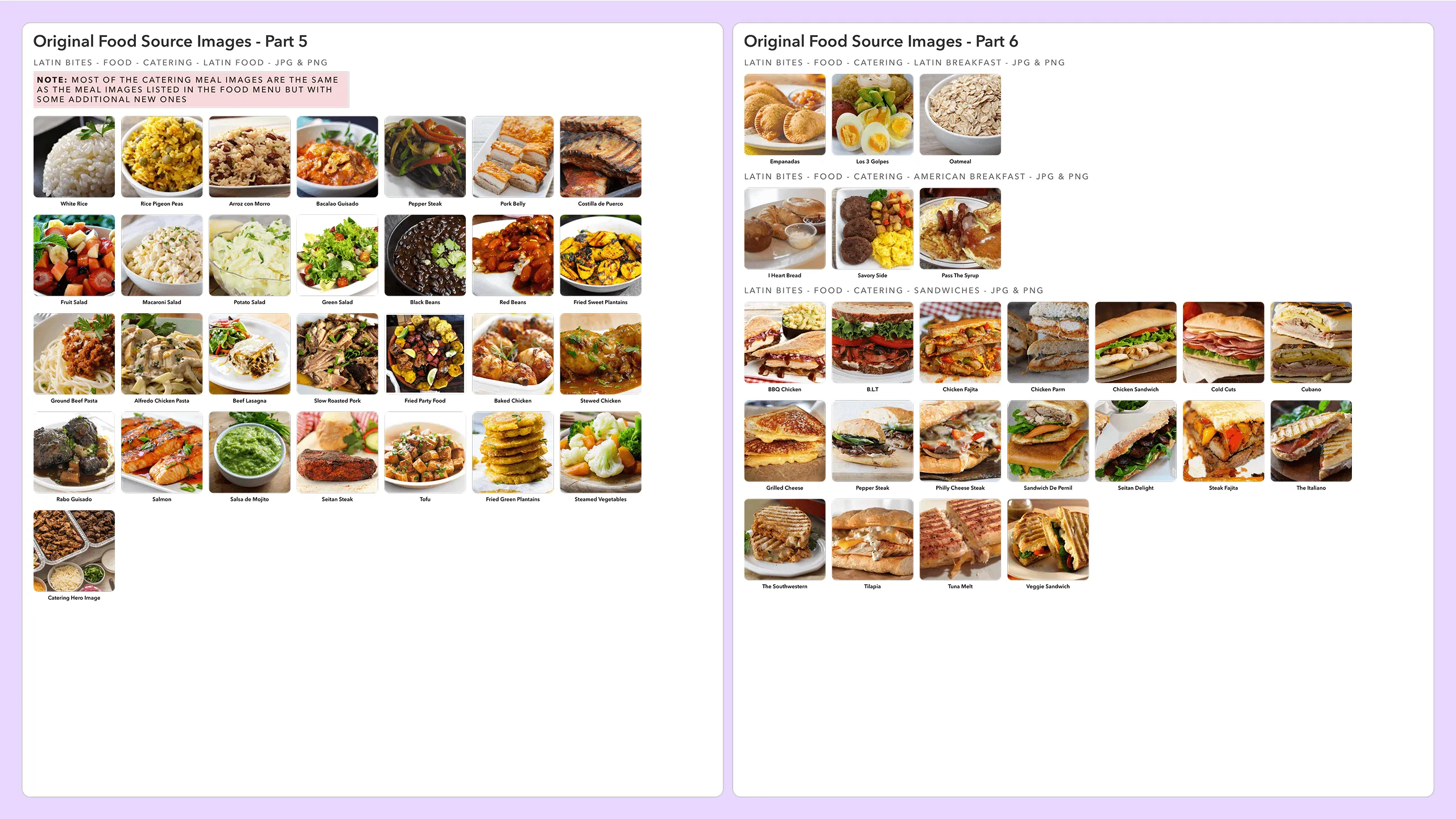 Screenshot of Latin Bites food images from the catering menu.