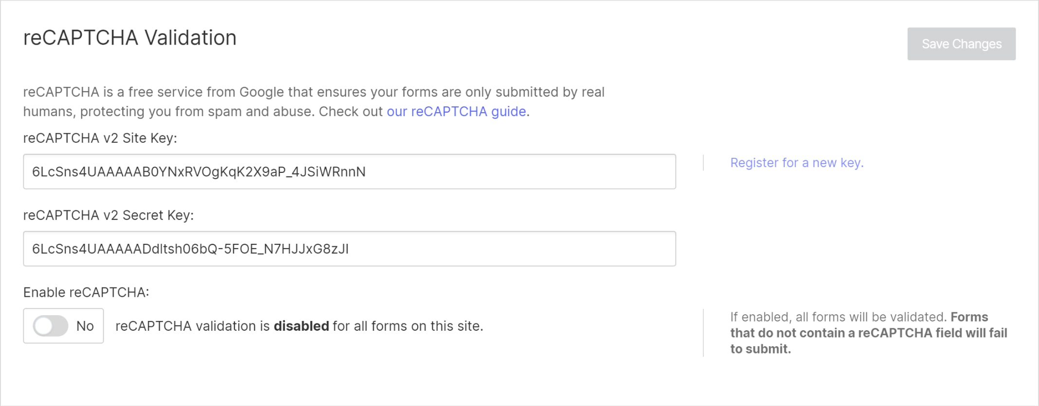 Webflow: раздел “Settings”, вкладка Заявки (Forms), секция Google капча (reCAPTCHA Validation) 