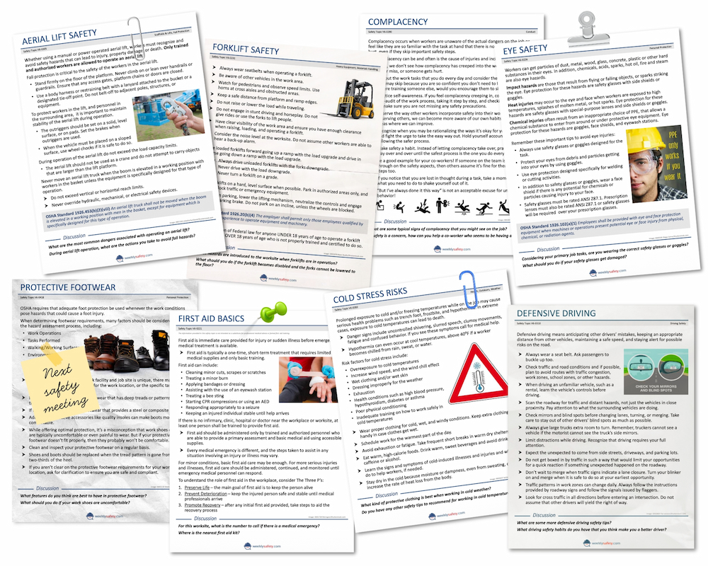 a stack of weekly safety topics