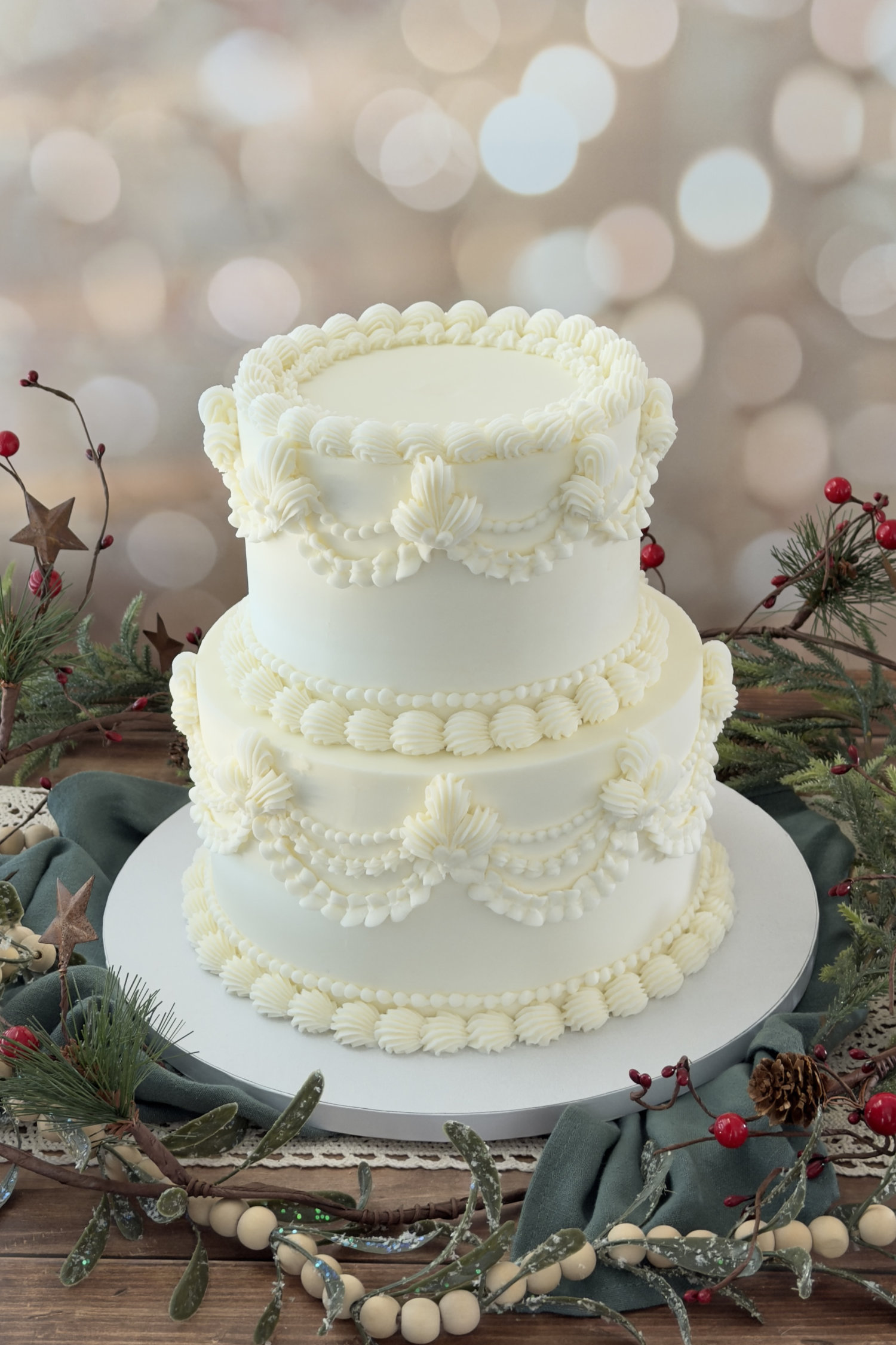 Vintage Lambeth two-tier wedding cake perfect for a micro wedding or intimate gathering.