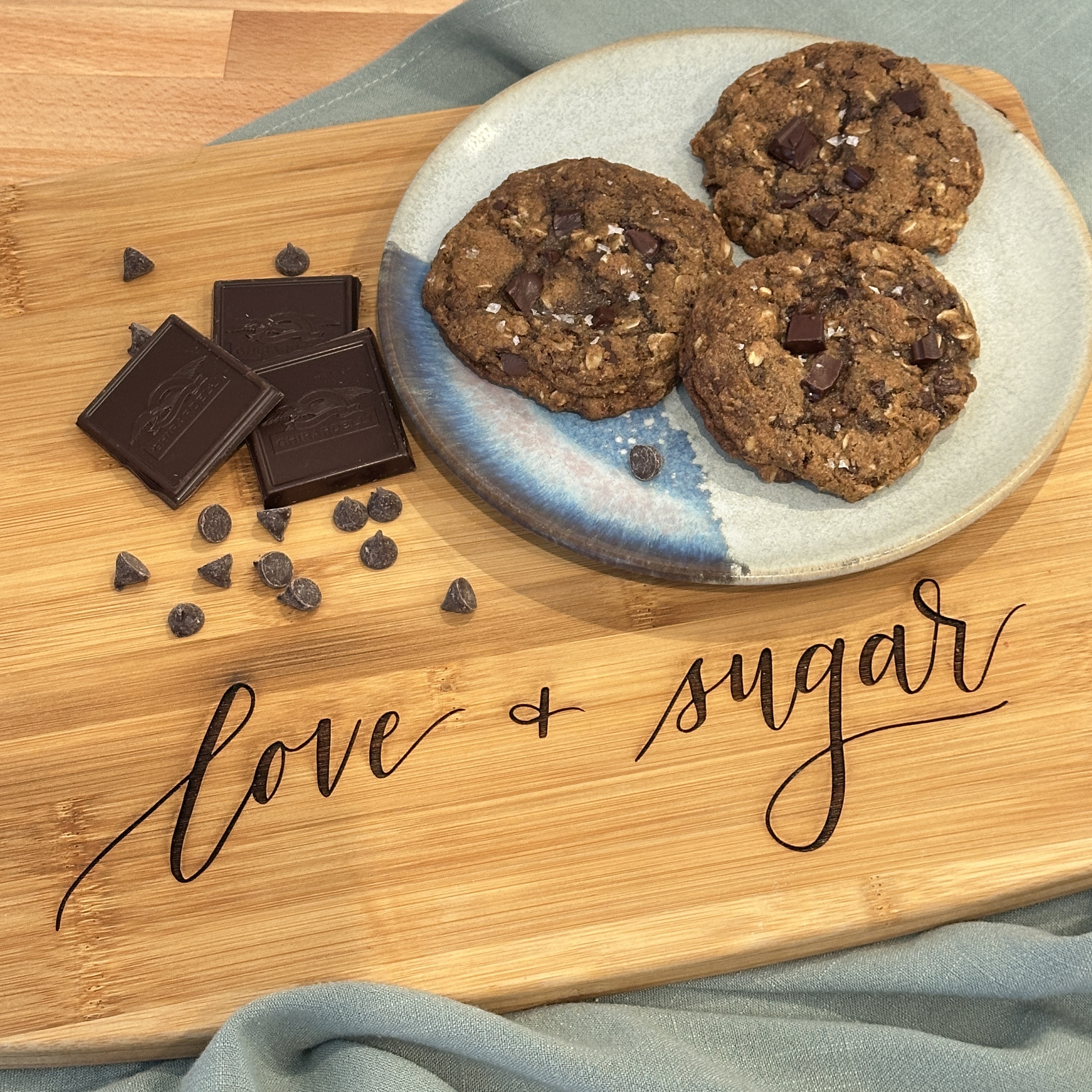 Enjoy an Old Overholt Straight Rye Whiskey Oatmeal Chocolate Chunk cookie before or after dinner. Topped with flaky salt.