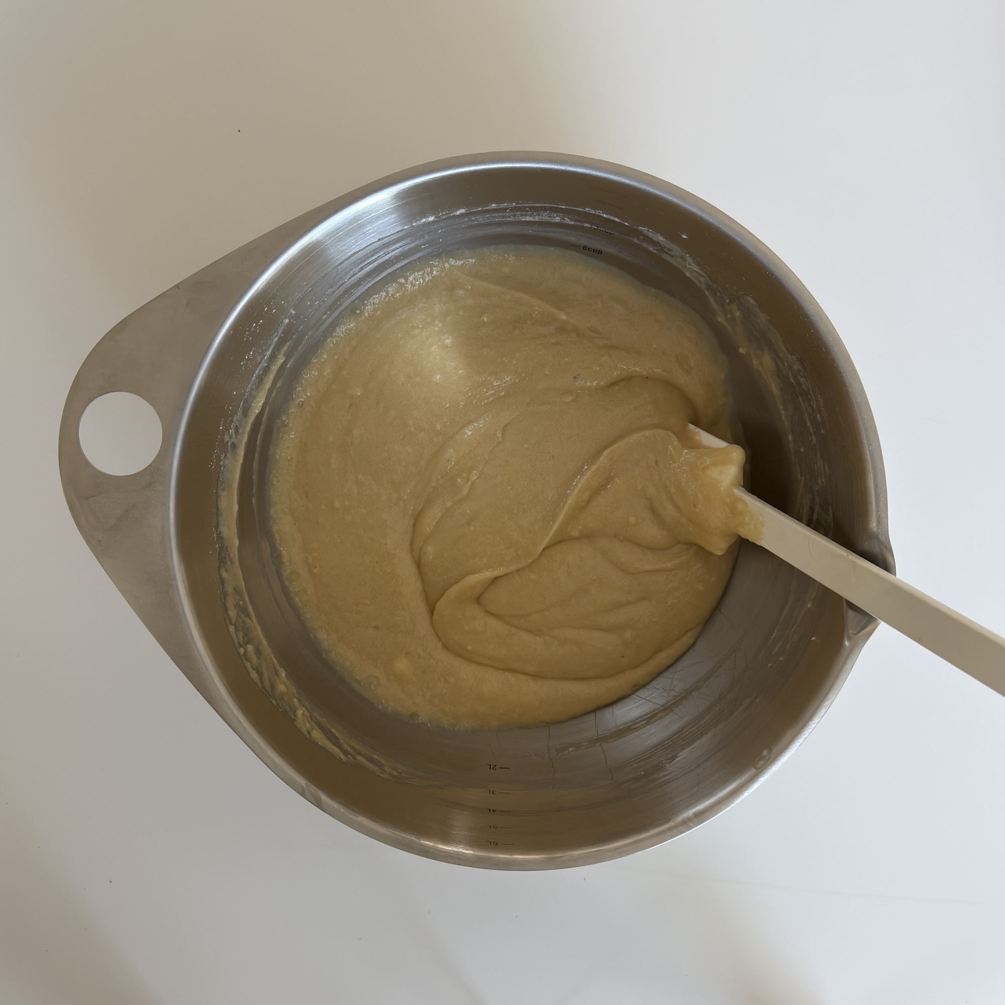 Mix until all the dry ingredients are incorporated. Batter can look lumpy.