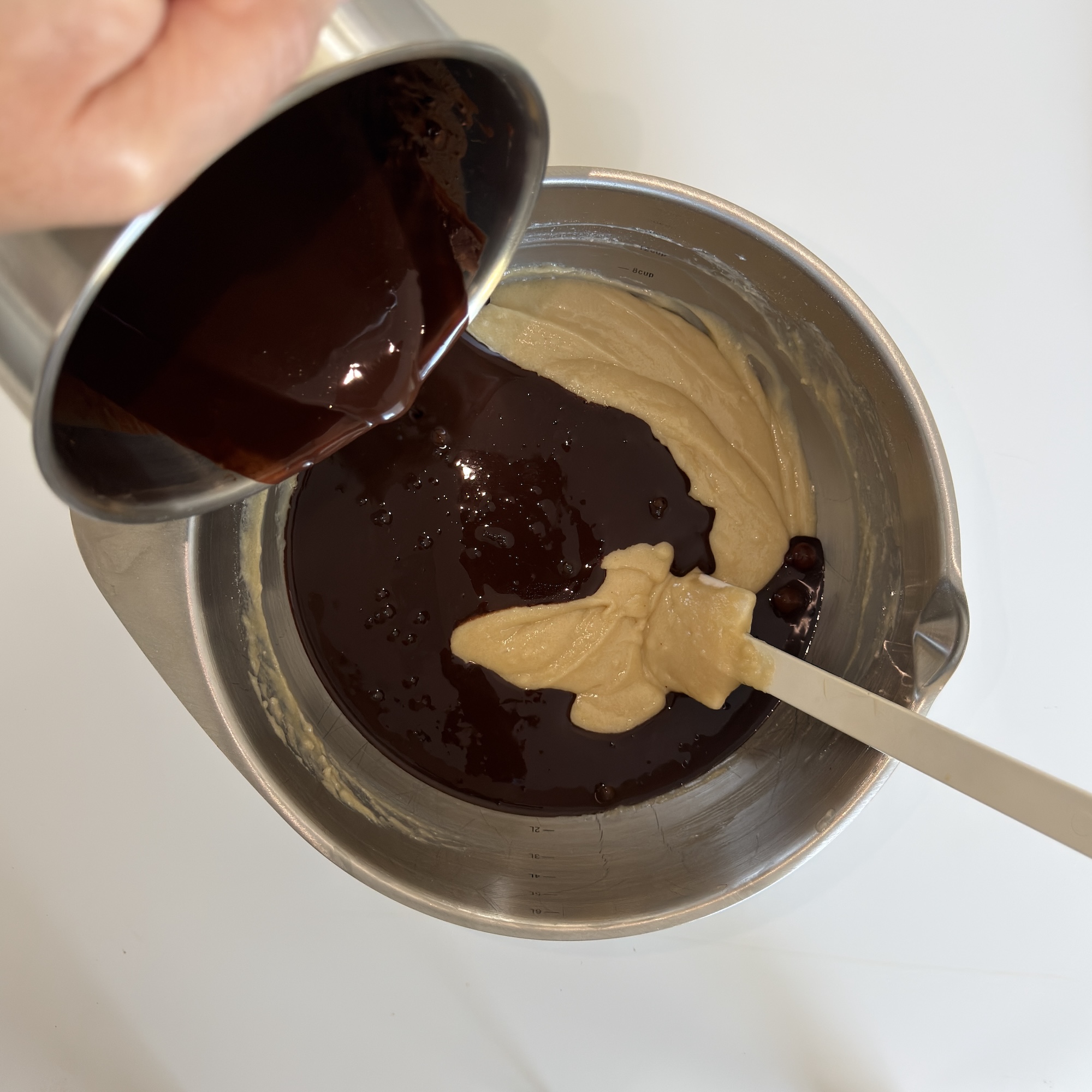 Carefully pour in the still-warm Dr. Pepper/chocolate “syrup” and mix until smooth.