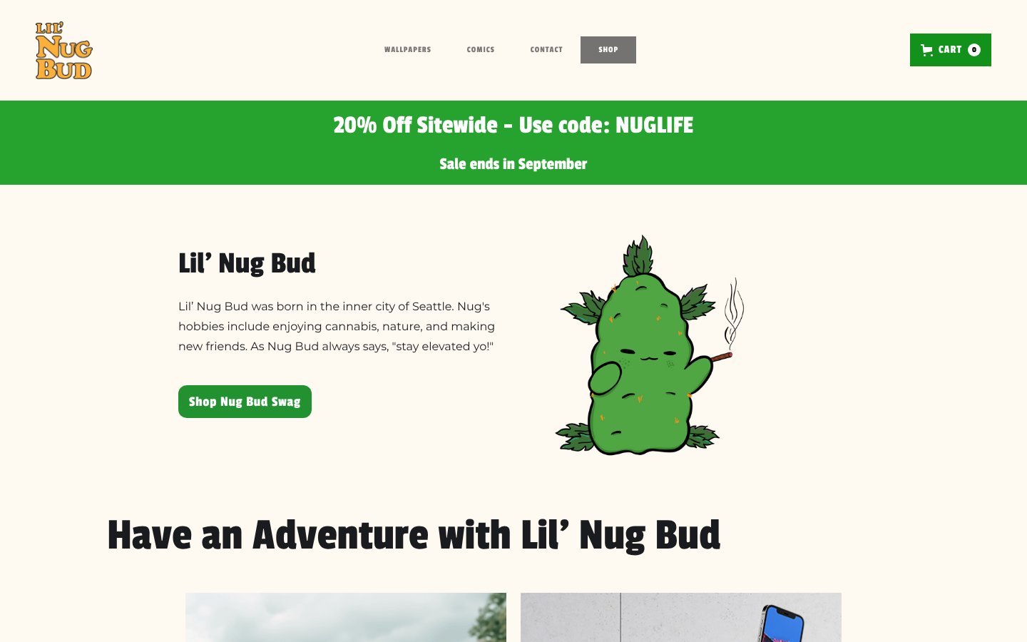 Homepage of lilnugbud.com, a brand website AMG designed and built