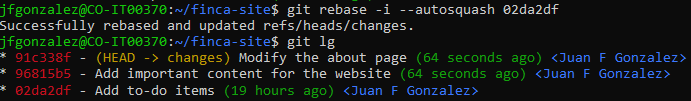 Rebased commit log