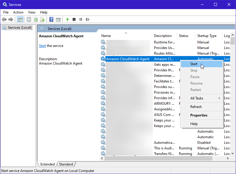 Starting CloudWatch Agent Service in Windows