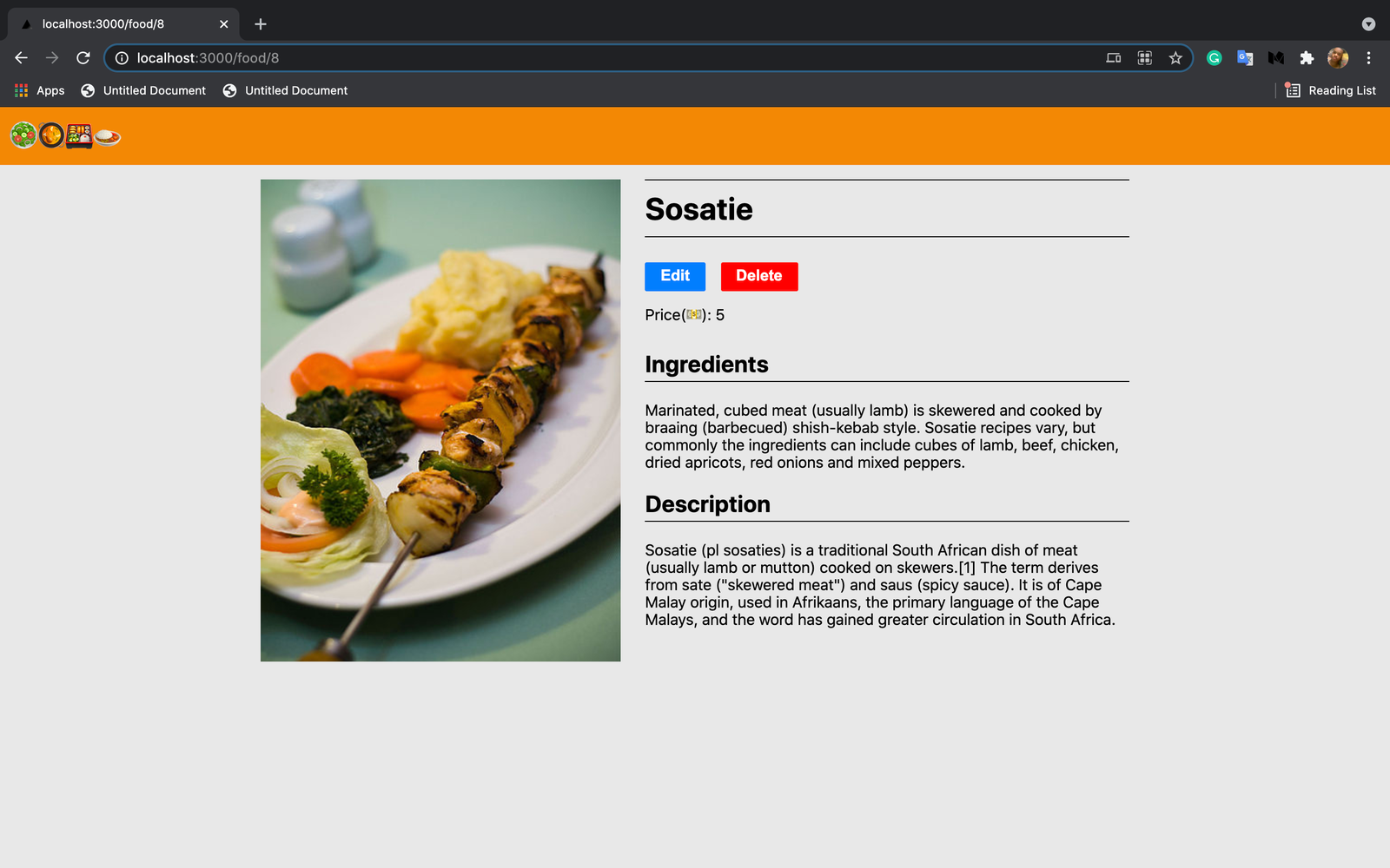 Viewing Sosatie food recipe