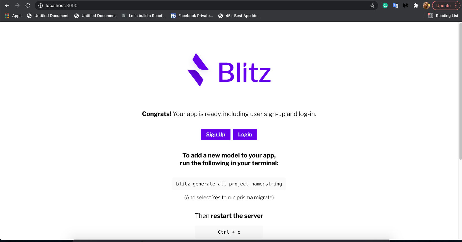 Blitzjs starting page