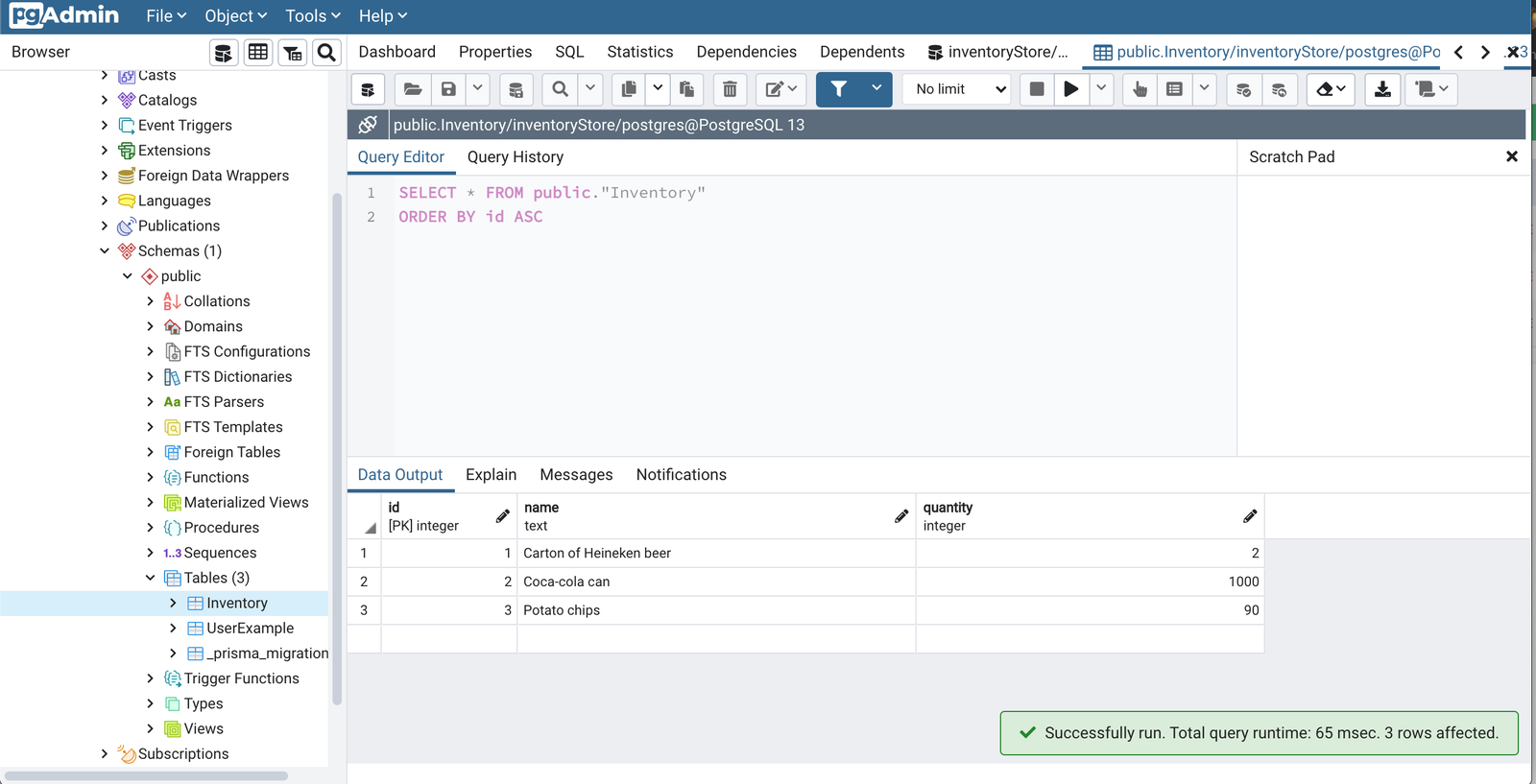 Inventories in the Postgres DB