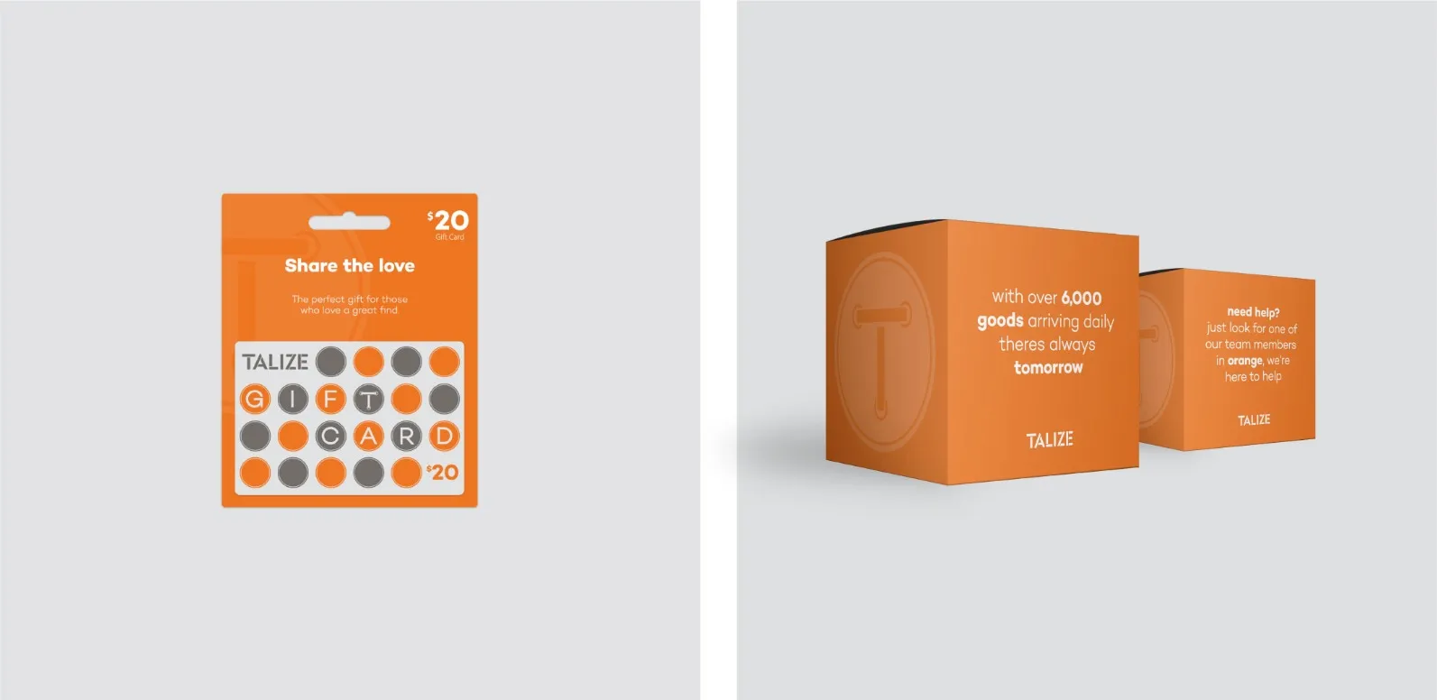 Talize Gift Card and Boxes