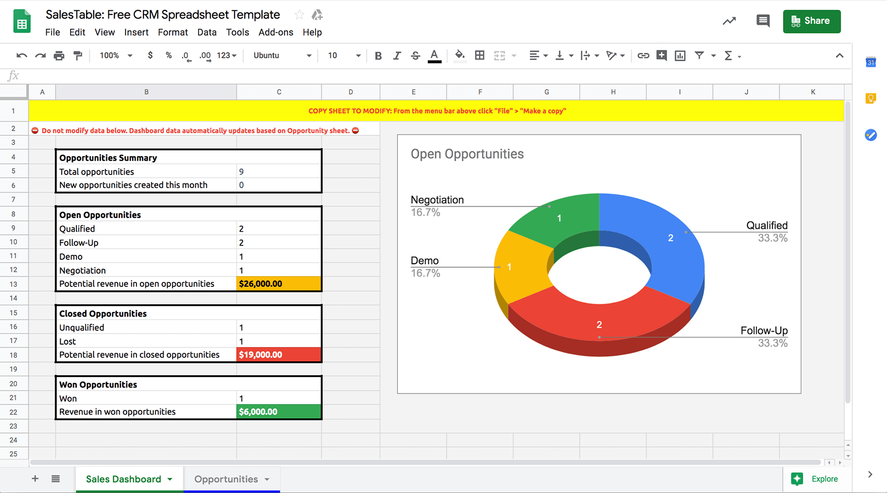 Close Google Sheets CRM template