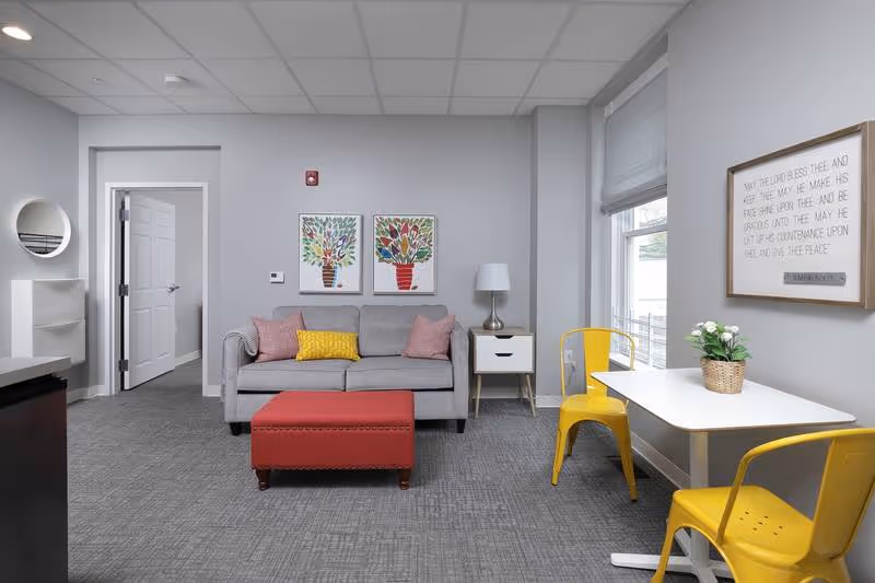 The living room common area of the Women with Children Shelter at City Mission