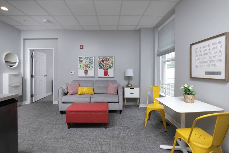 The living room common area of the Women with Children Shelter at City Mission