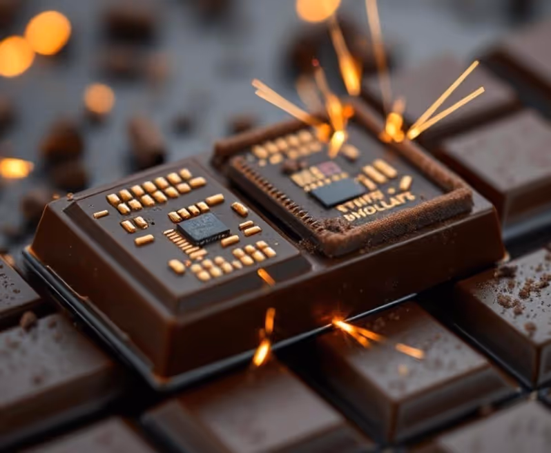 A computer chip made from chocolate