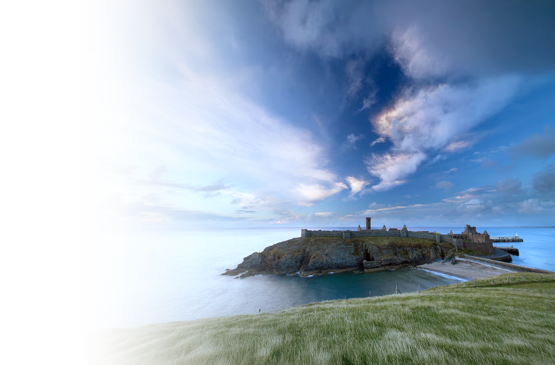 Peel castle with a cloudy sky above