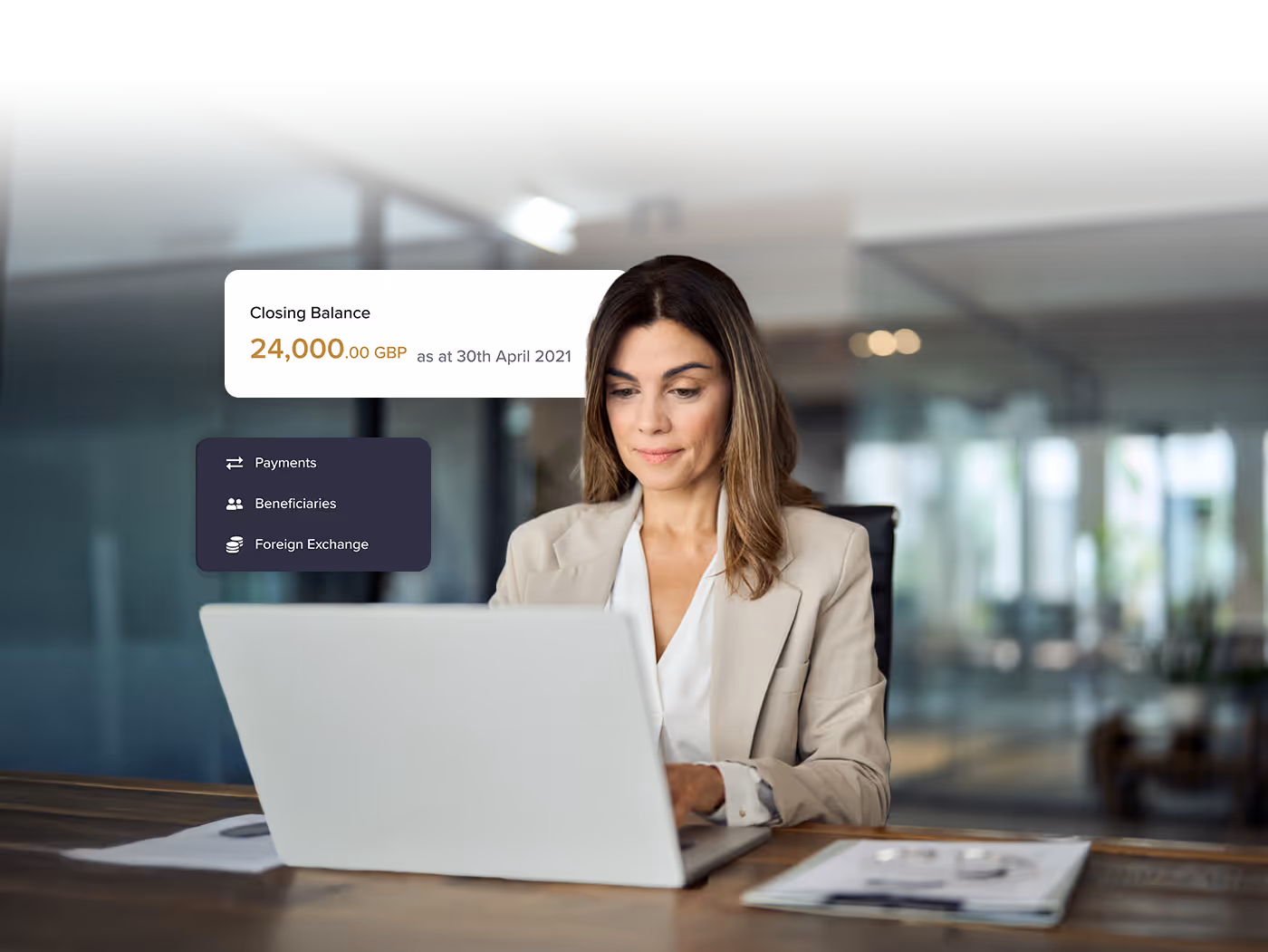 A woman using VELTA, Capital International Bank's platform