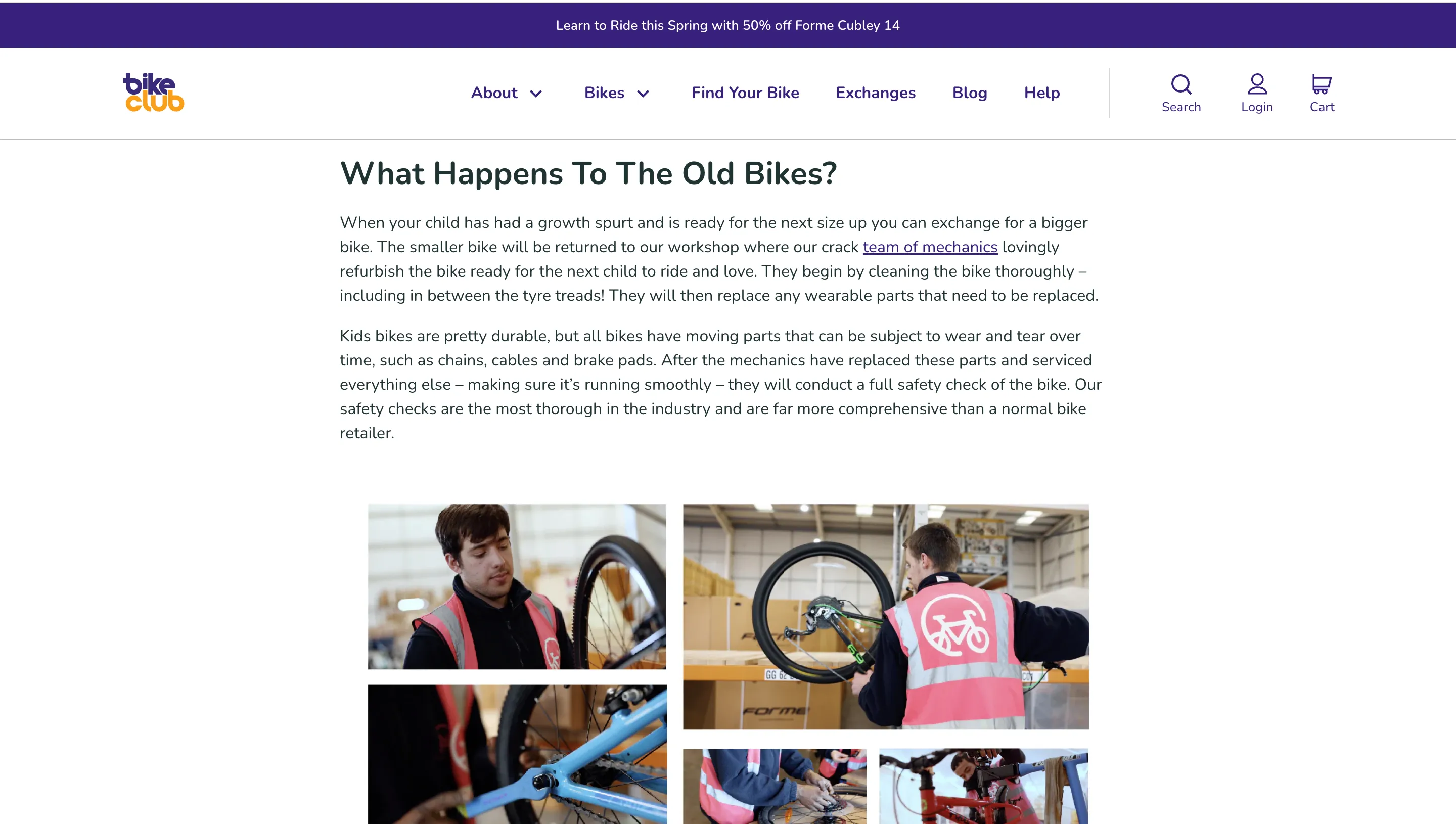 A screenshot of Bike Clubs website to show that Bike Club has repair and refurbishment capabilities so it makes sense for them to not offer buyouts