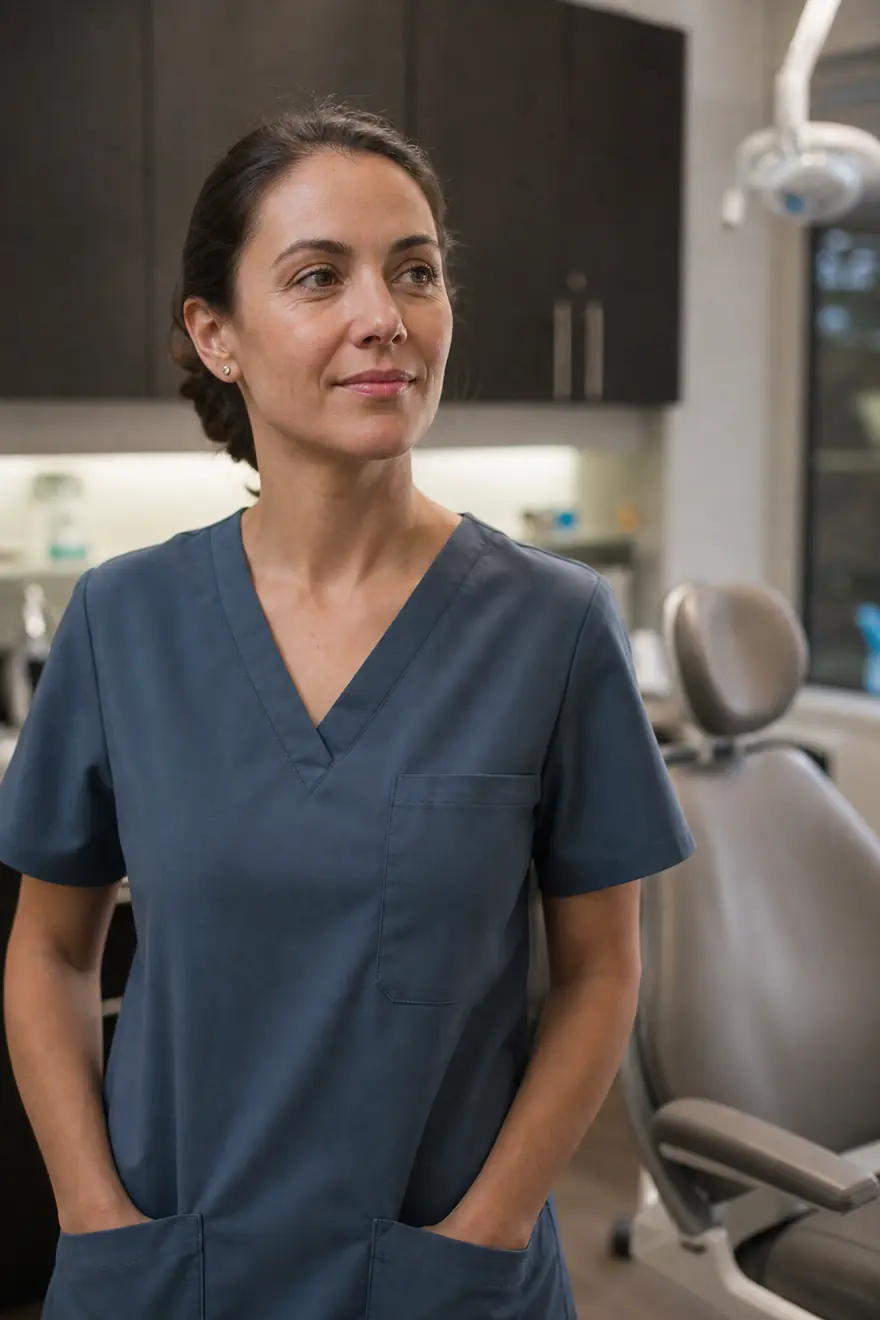 Dentist in her practice
