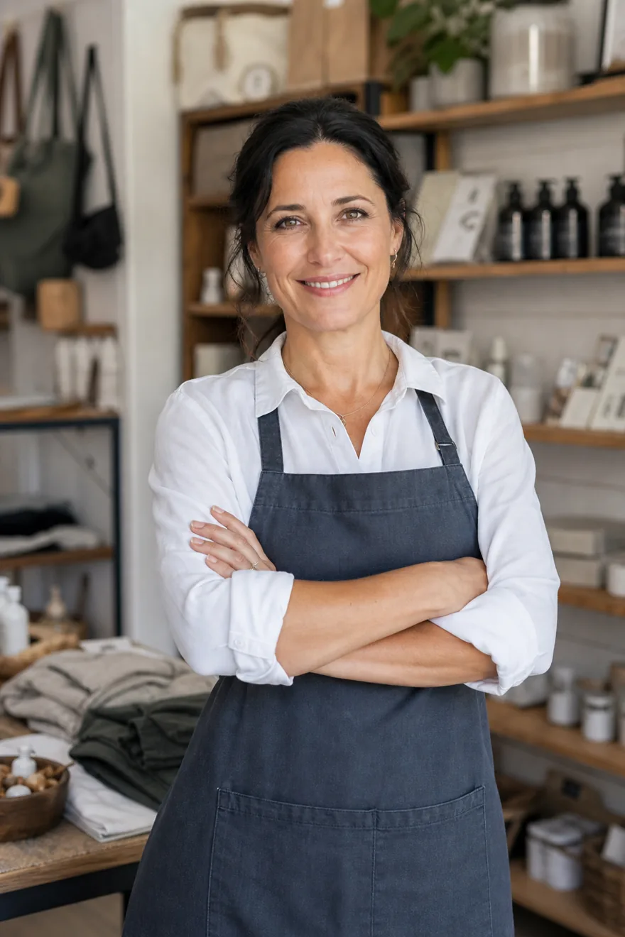 Retail shop owner in her store