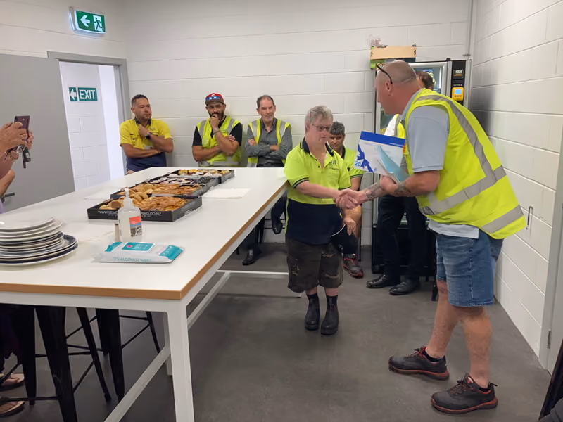 Francis Bernie was recently honoured for his long and loyal service at OJI Fibre Solutions (formerly Carter Holt Harvey Packaging) in Mount Maunganui.